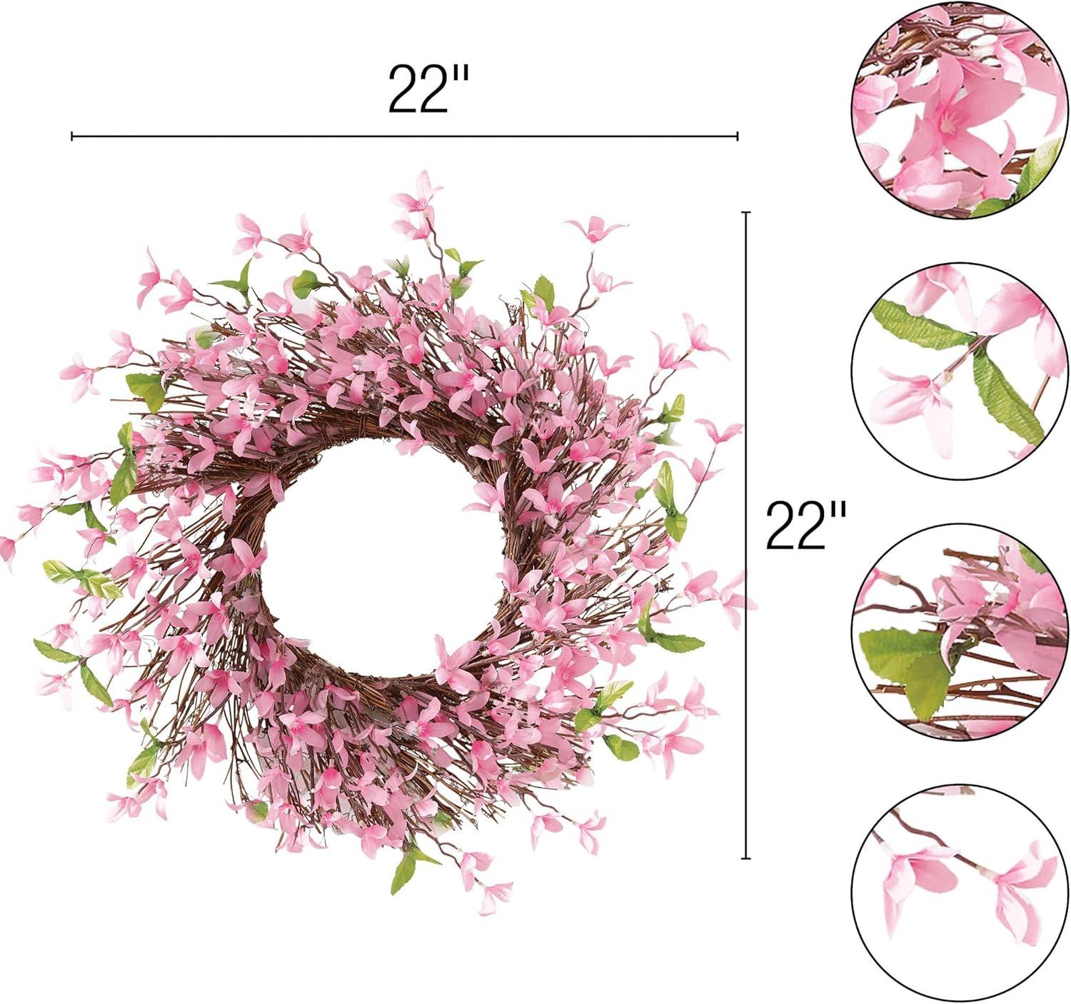 Collections Etc Spring forsythia Floral Wreath, 22", Silk