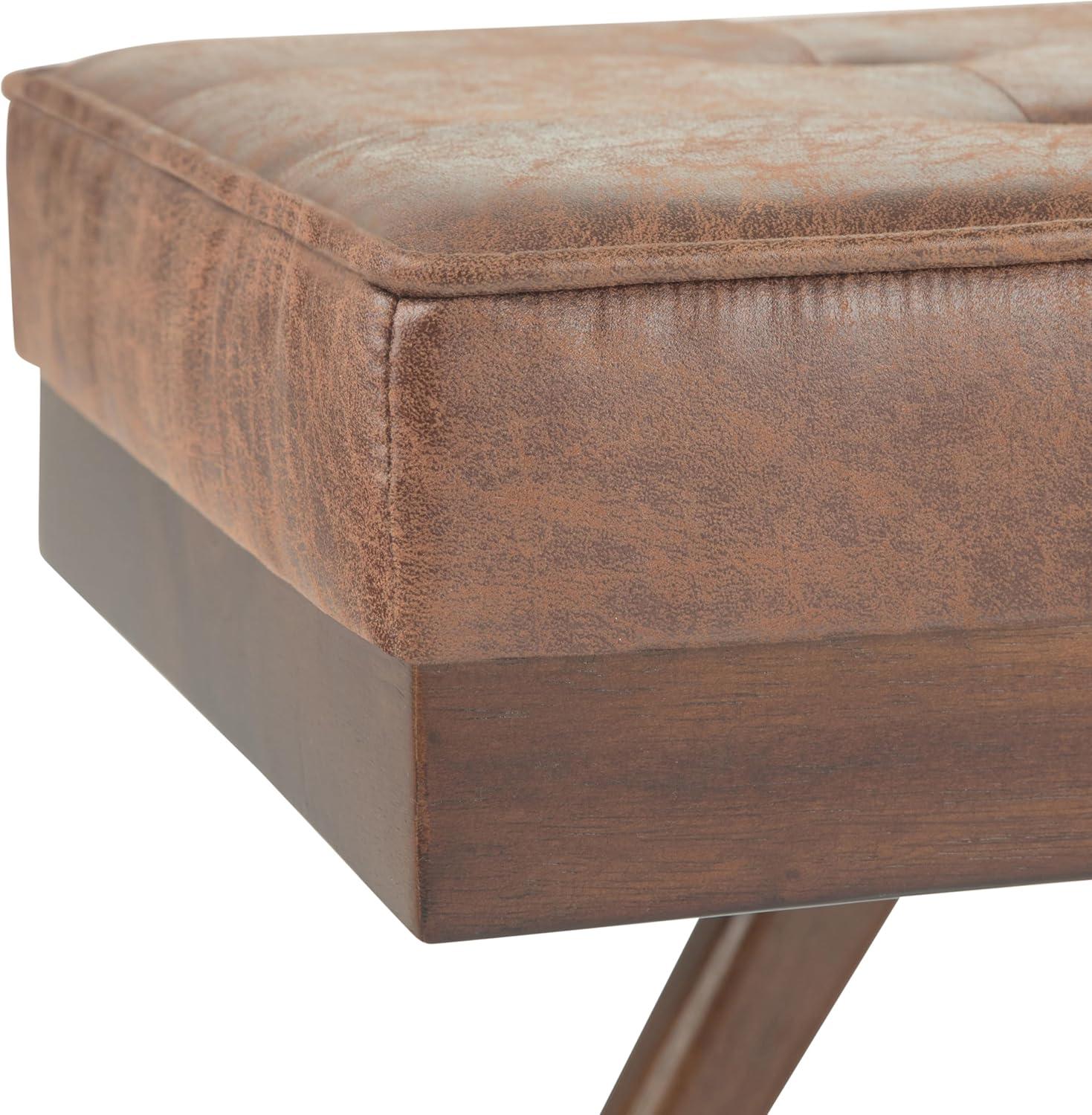 Simpli Home Pierce Solid Hardwood Mid Century Ottoman Bench In Distressed Umber Brown