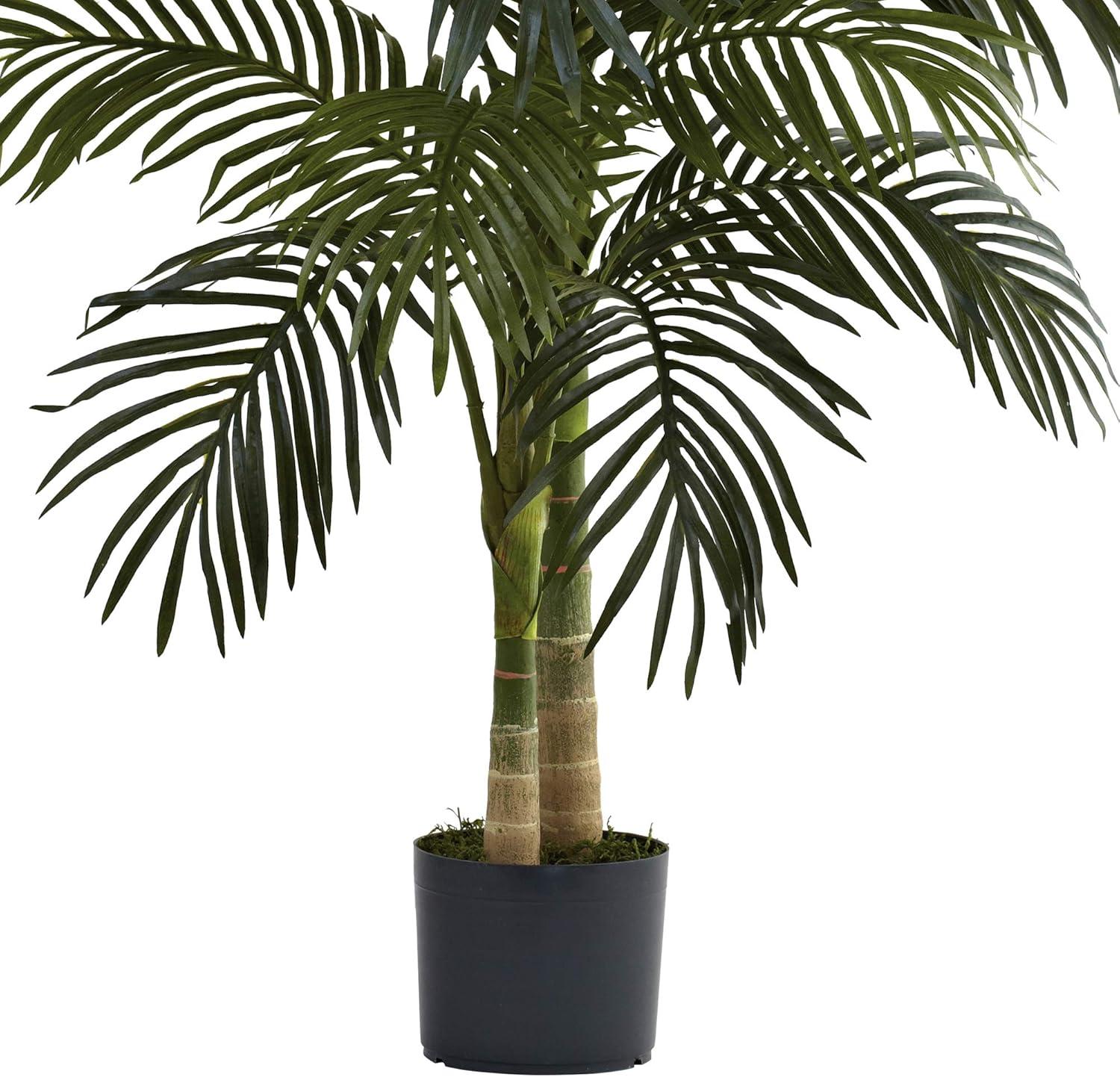 48" Artificial Cane Palm Tree in Pot Black Gold - Nearly Natural: Faux Floral Decor, No Assembly Required