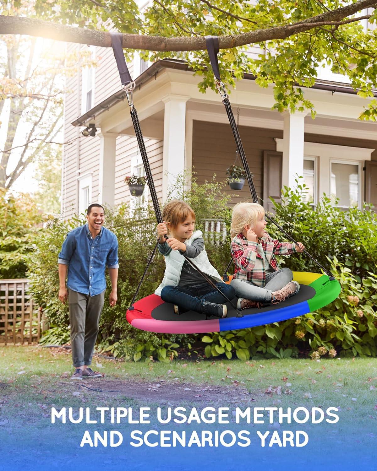43" Multicolor Waterproof Saucer Tree Swing with Adjustable Straps