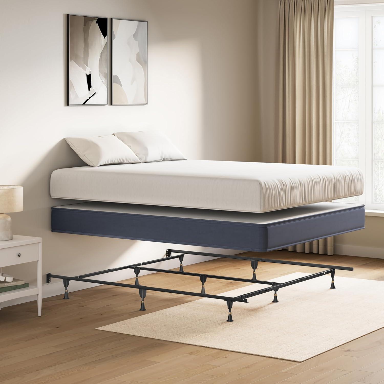 Adjustable Black Steel Queen Bed Frame with 9 Legs