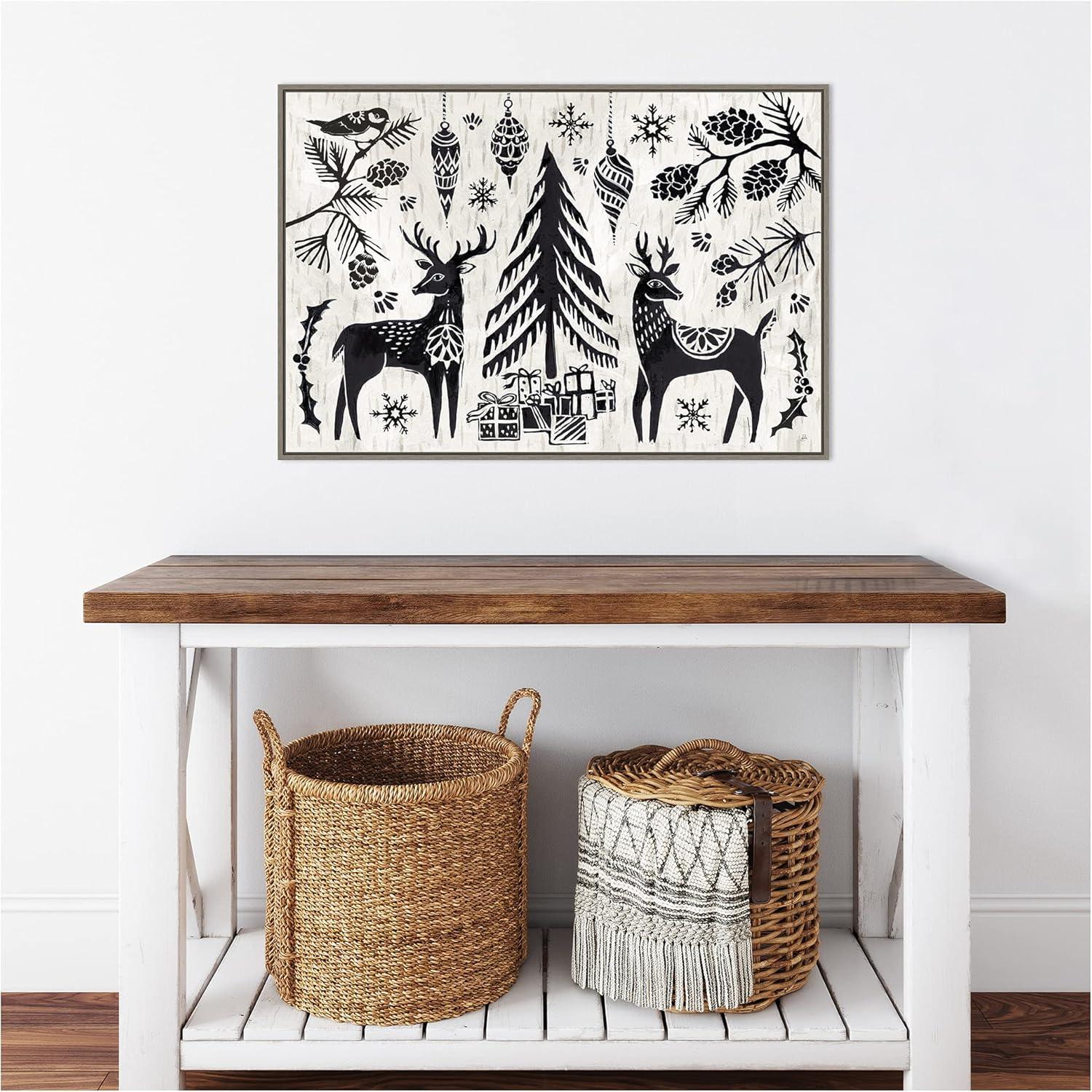 Amanti Art Woodcut Christmas I Framed Canvas Wall Art Print