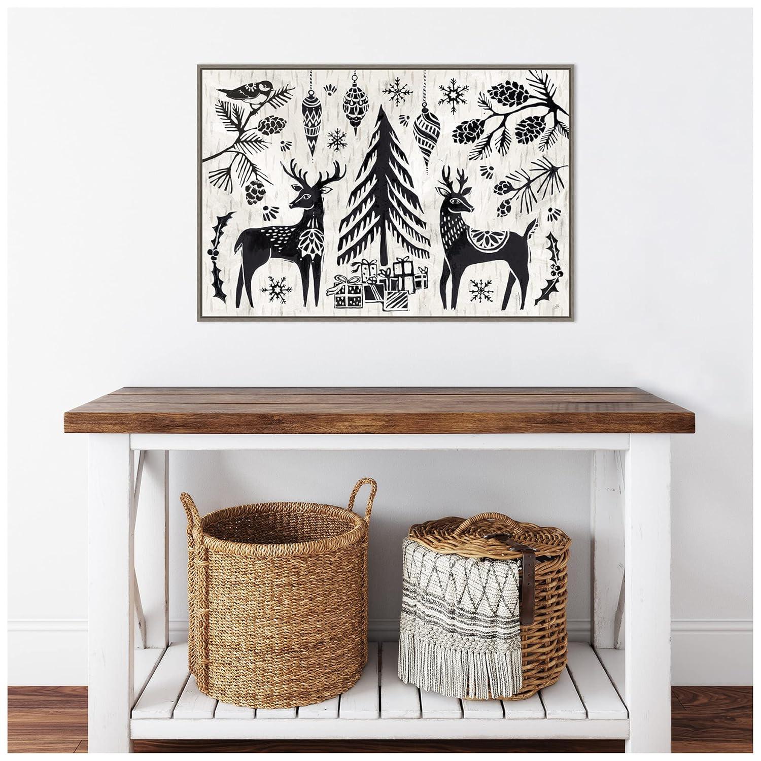 Amanti Art Woodcut Christmas I Framed Canvas Wall Art Print