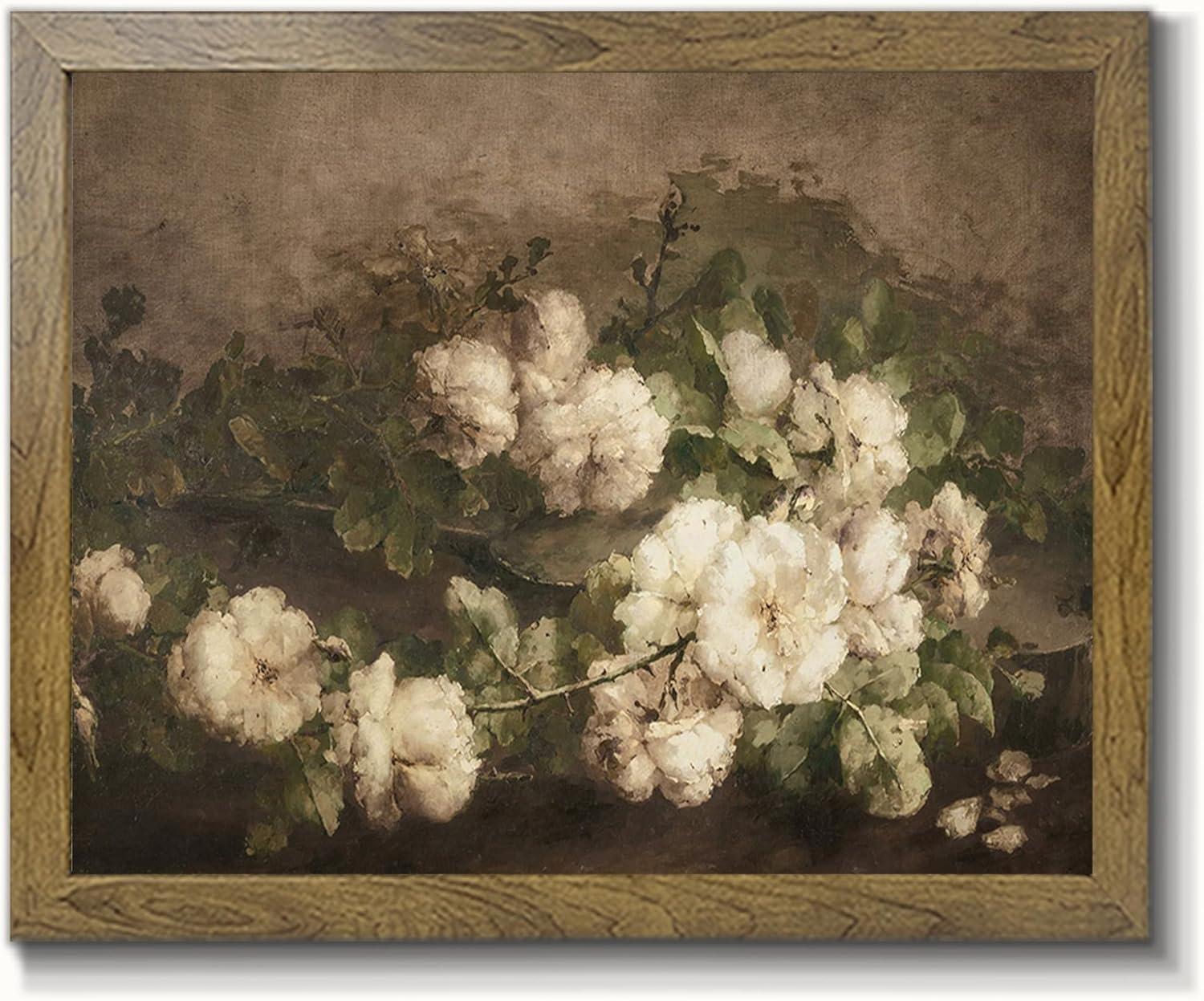 COMIO Vintage Flower Poster - Framed Still Life Wall Art Decor - Framed Canvas Prints Wall Art Home Decor - Vintage Landscape Art Print Farmhouse Painting, Wildflower Field Oil Painting on Canvas