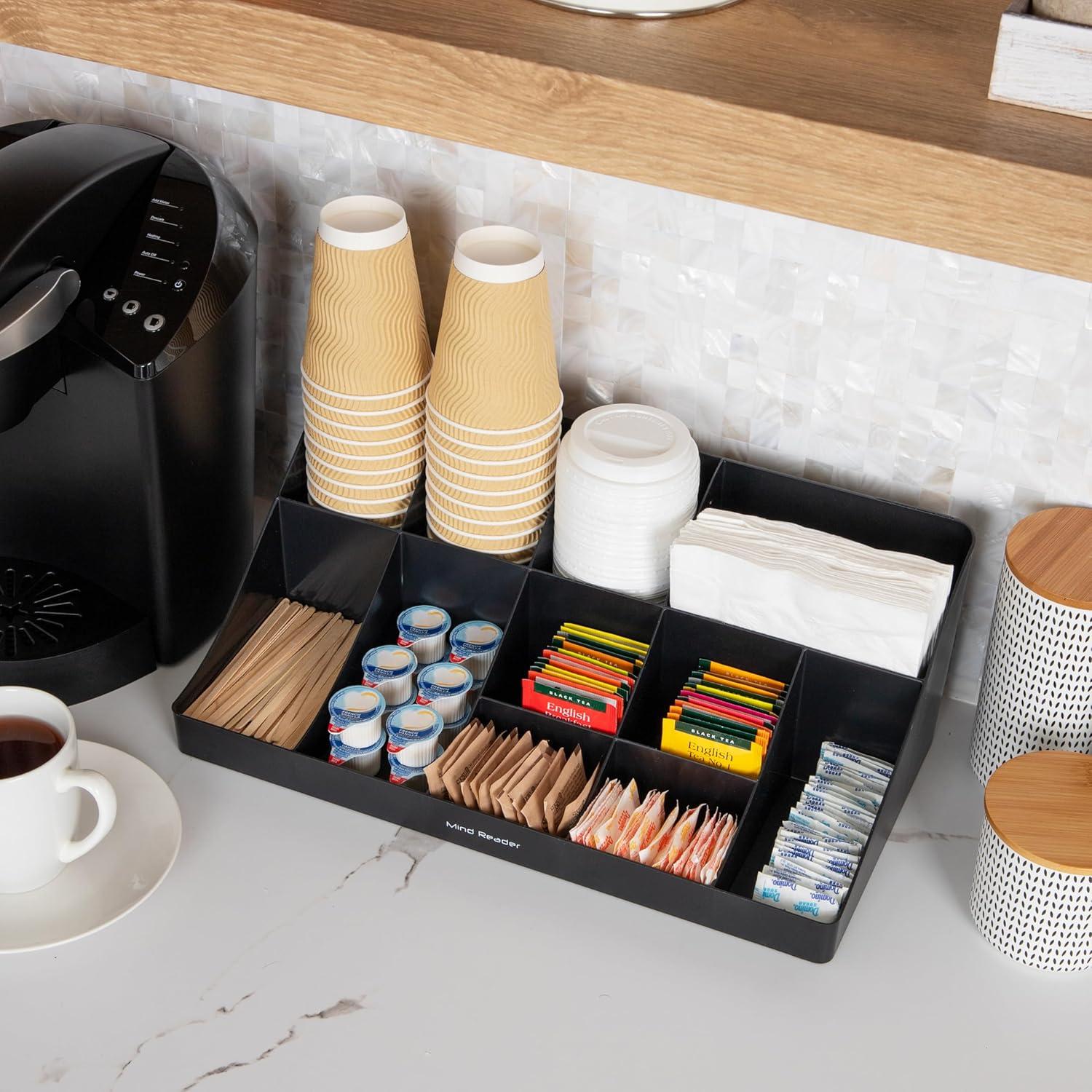 Mind Reader Cup and Condiment Station with Napkin Organizer Black: Coffee Station Organizer & Accessories