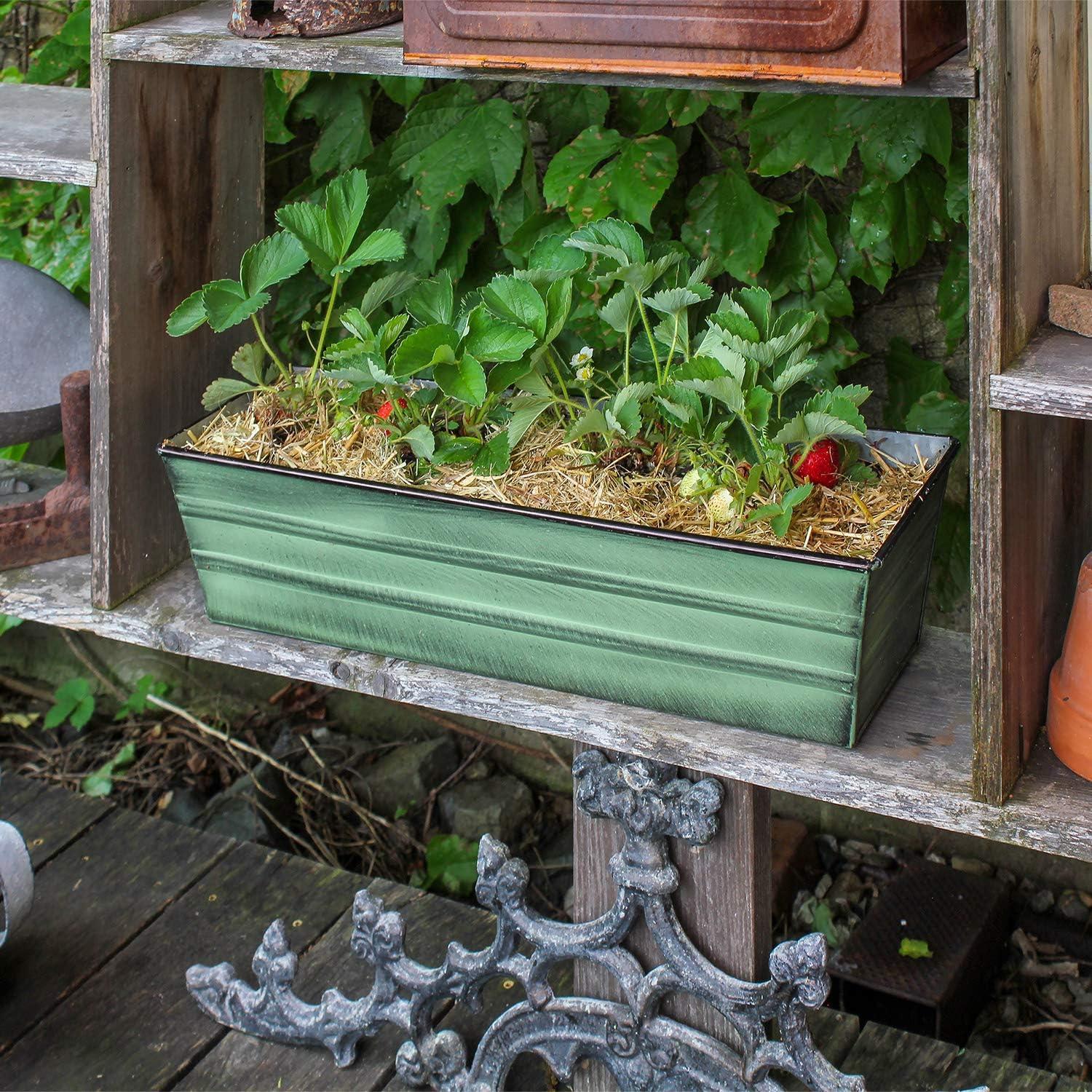 Small Galvanized Metal Rectangular Planter Box Green Patina - ACHLA Designs: Steel Decorative Container, Wall-Mountable, Easy to Clean