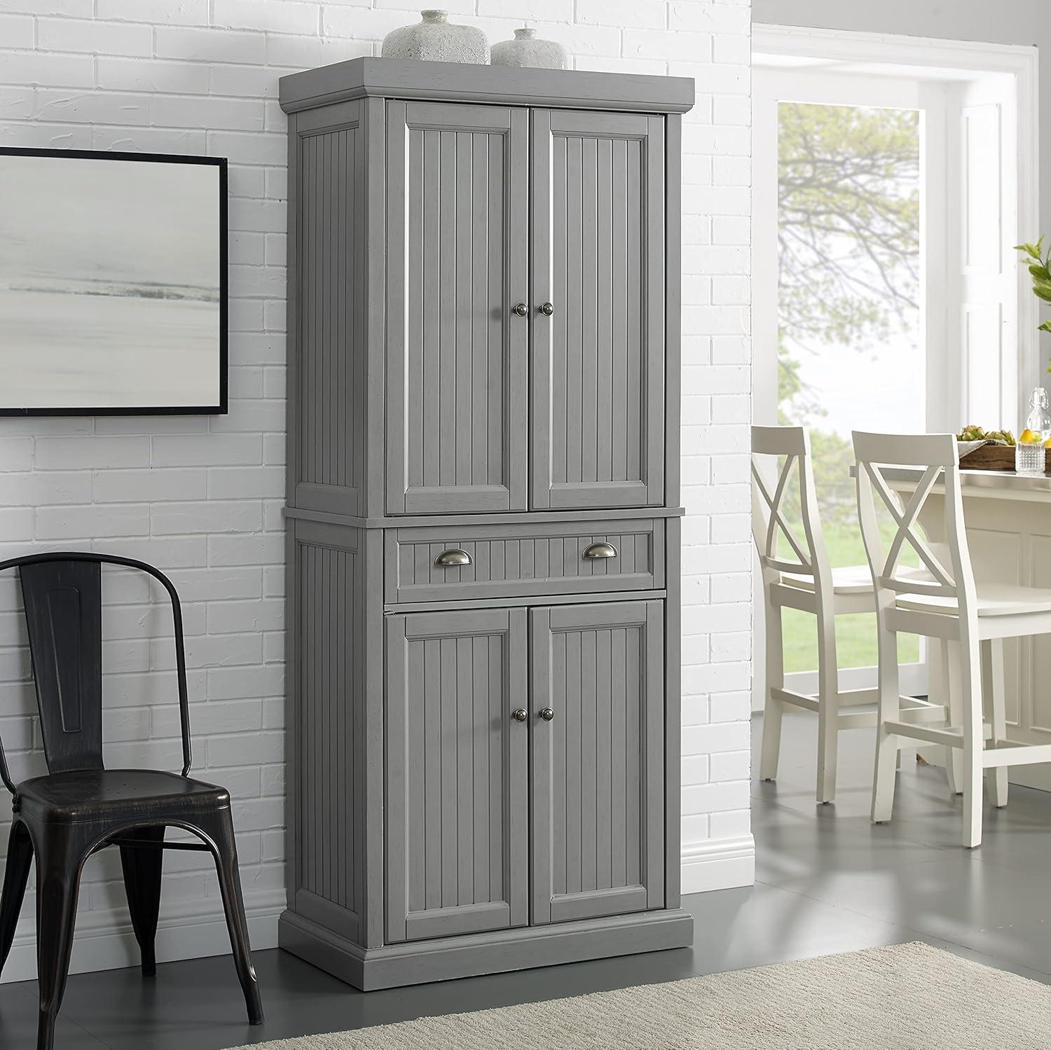 Seaside Distressed Gray 72'' Coastal Kitchen Pantry