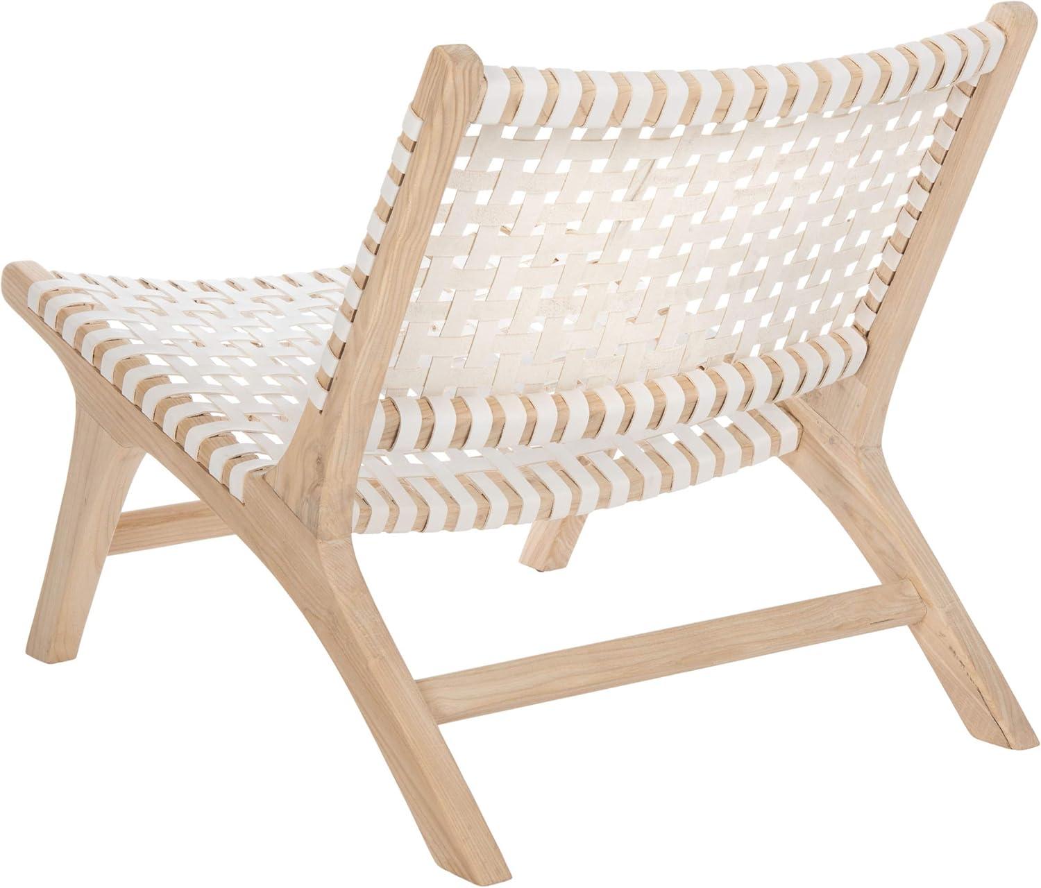 Luna 25" White Leather and Natural Wood Handcrafted Side Chair