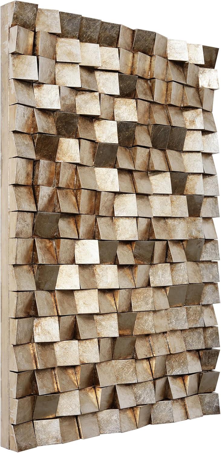 Empire Art Direct Textured 1 Metallic Hand Painted 3D Rugged Wooden Blocks Wall Art, 48" x 30"