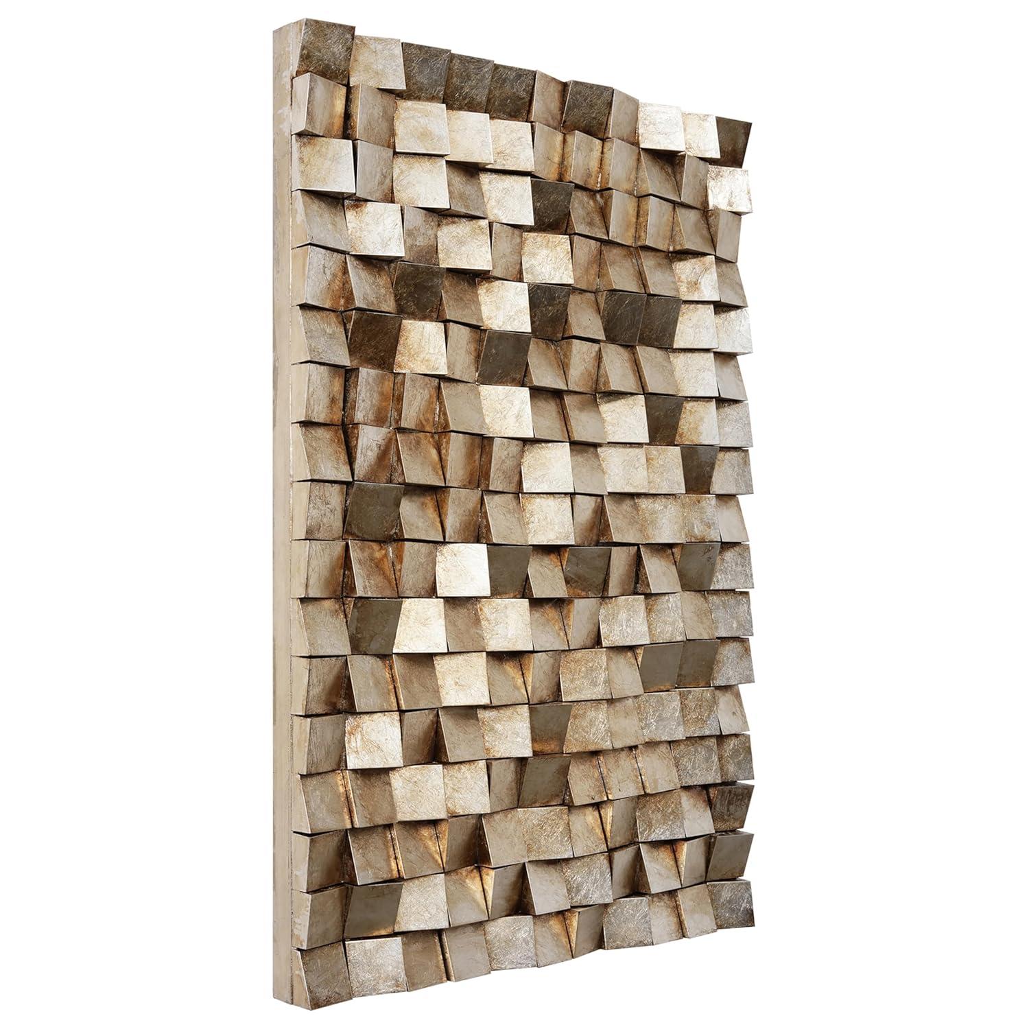 Empire Art Direct Textured 1 Metallic Hand Painted 3D Rugged Wooden Blocks Wall Art, 48" x 30"