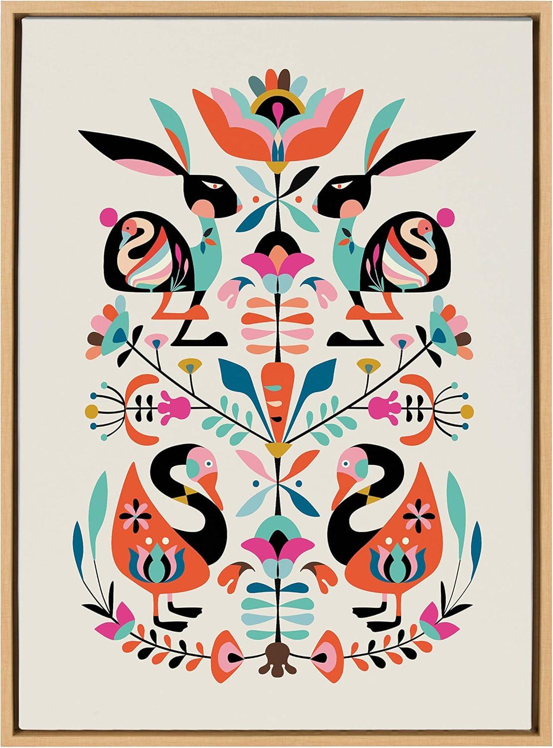 23" x 33" Sylvie Floral Bunny Framed Canvas Wall Art by Rachel Lee Natural - Kate and Laurel: Rachel Lee Design, Modern Decor