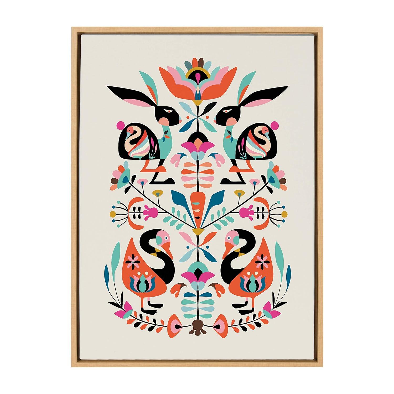 23" x 33" Sylvie Floral Bunny Framed Canvas Wall Art by Rachel Lee Natural - Kate and Laurel: Rachel Lee Design, Modern Decor