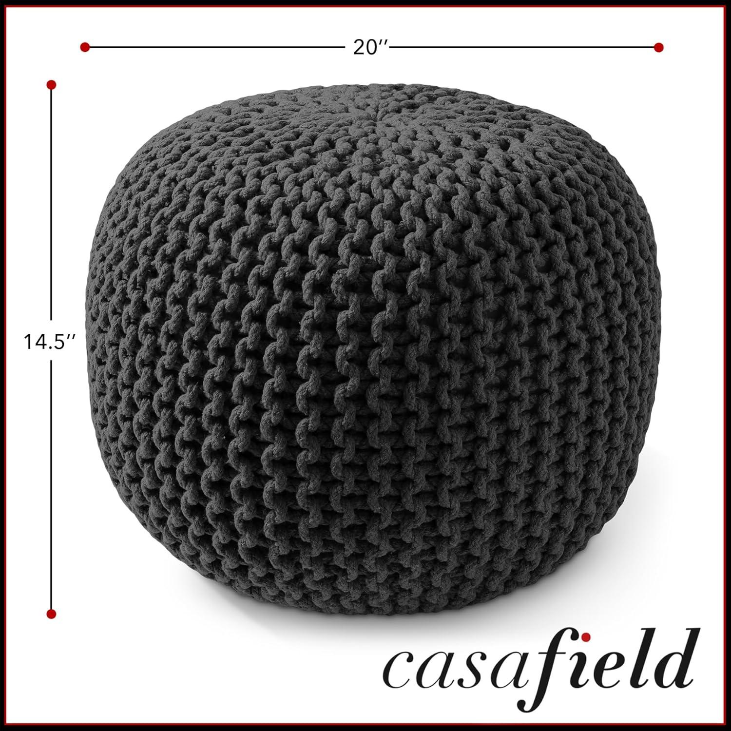 Casafield Casafield Round Pouf Ottoman, Cotton Knit Upholstered Footrest - Light Pink