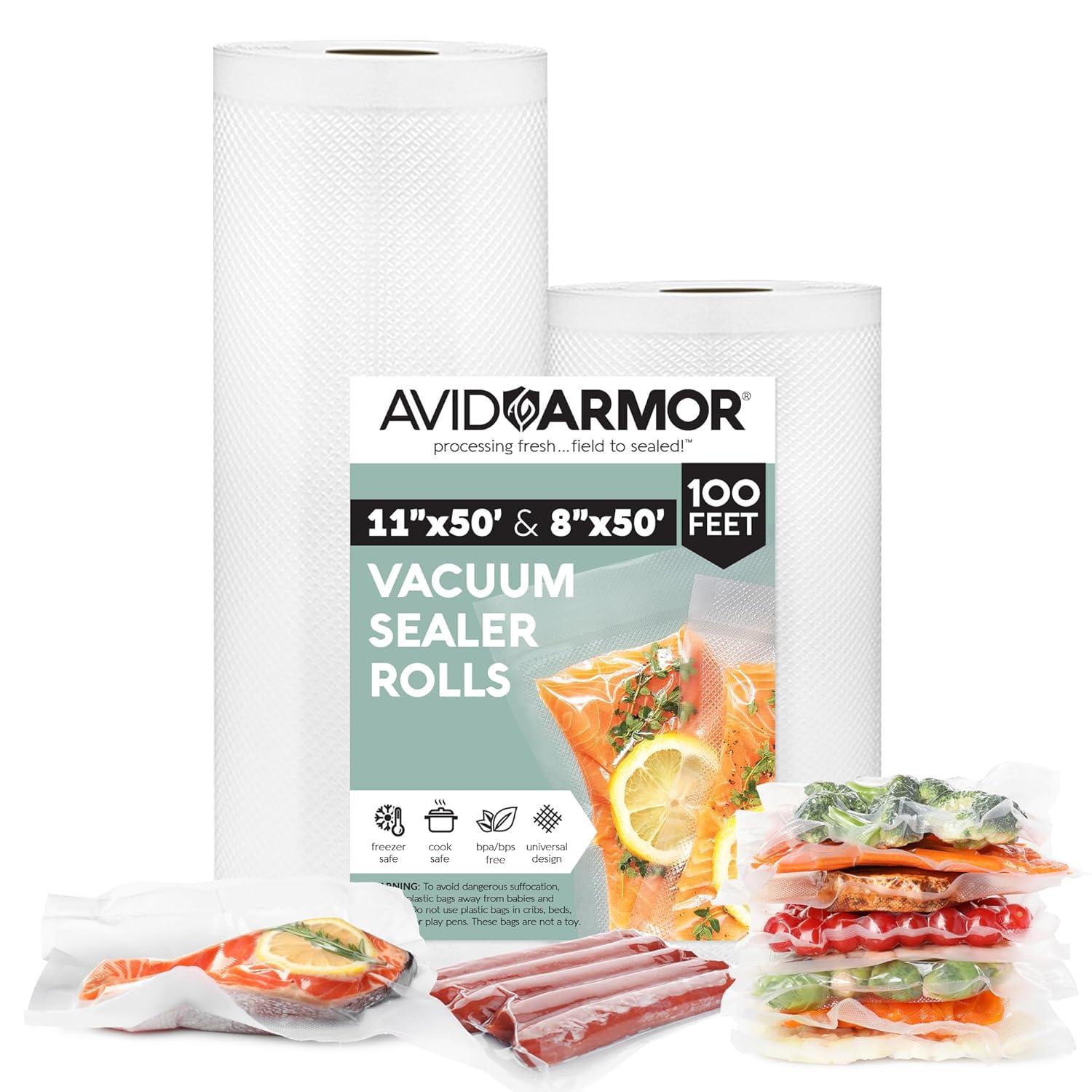 Avid Armor Vacuum Sealer Bags for Food, 11''x50' & 8''x50' Vacuum Heat-Seal Rolls, 100ft Food Saver Bags