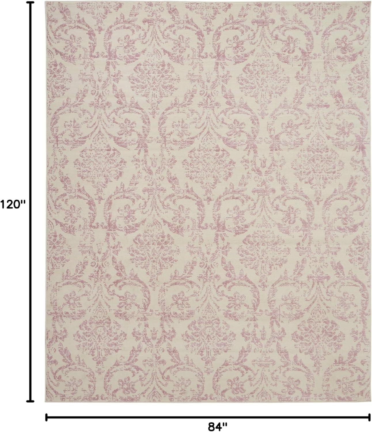 Jubilant JUB09 Area Rug Farmhouse Vintage Damask By Nourison Ivory/Pink 7' x 10'