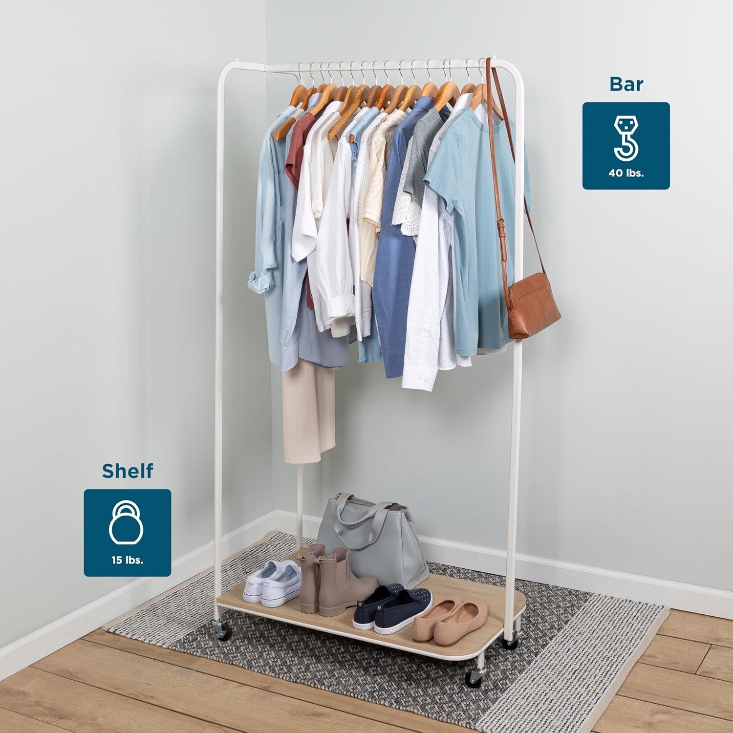 Honey-Can-Do Steel and MDF Rolling Clothing Rack with Shoe Shelf, White/Ash