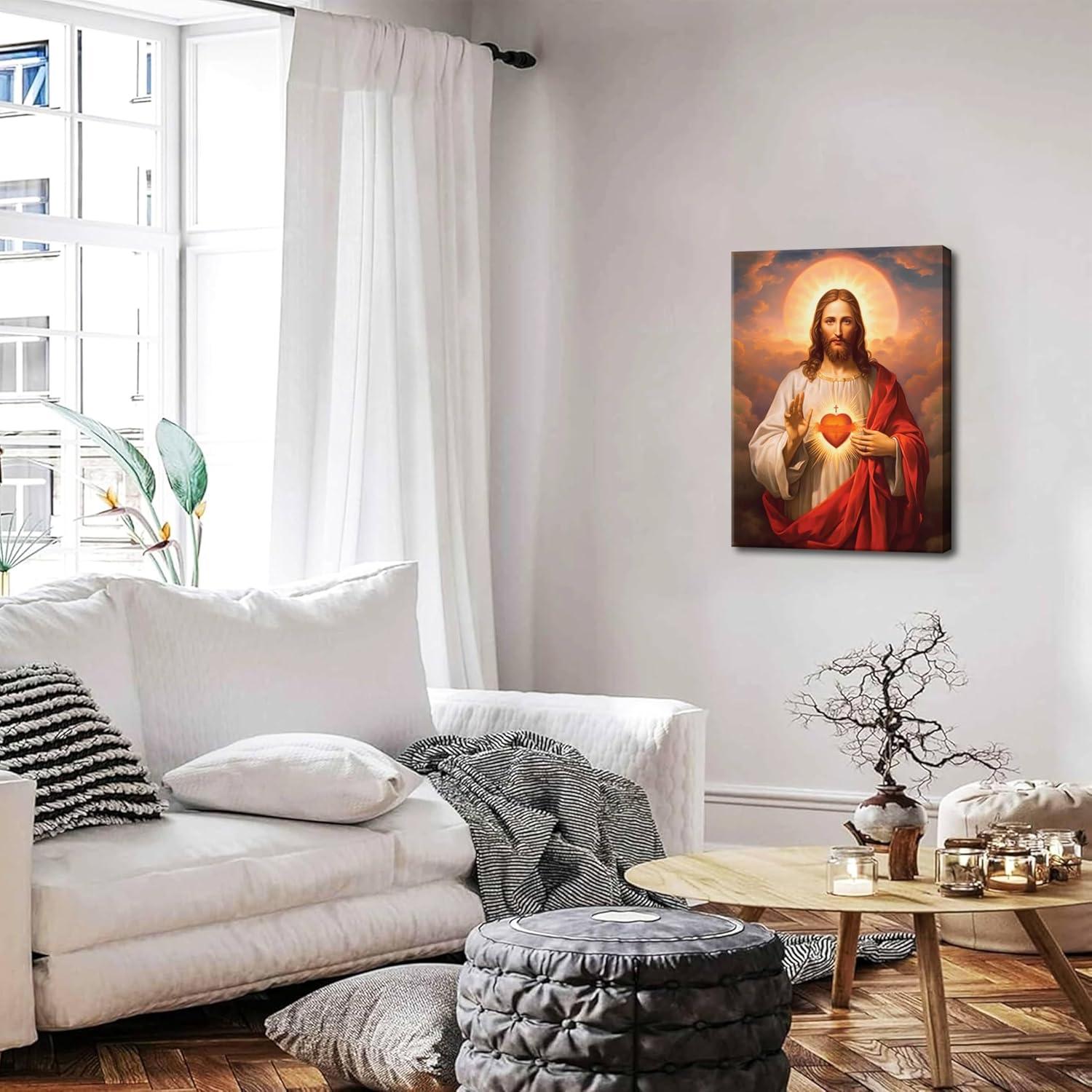 Sacred Heart of Jesus Religious Canvas Wall Art