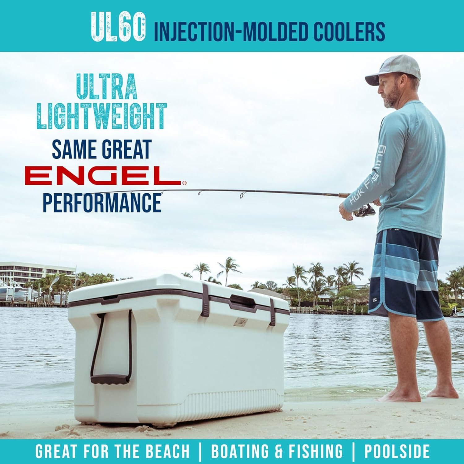ENGEL 60 Qt UltraLite Cooler With Wire Basket and Divider - Haze Gray