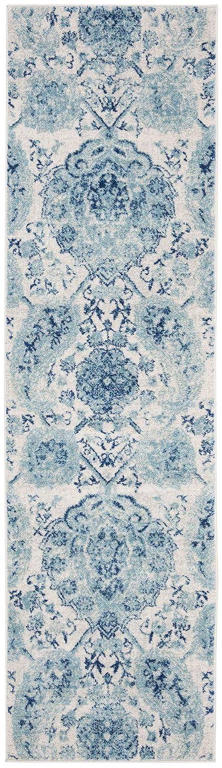 Madison MAD600 Power Loomed Indoor Runner Rug - Cream/Turquoise - 2'3"x18' - Safavieh