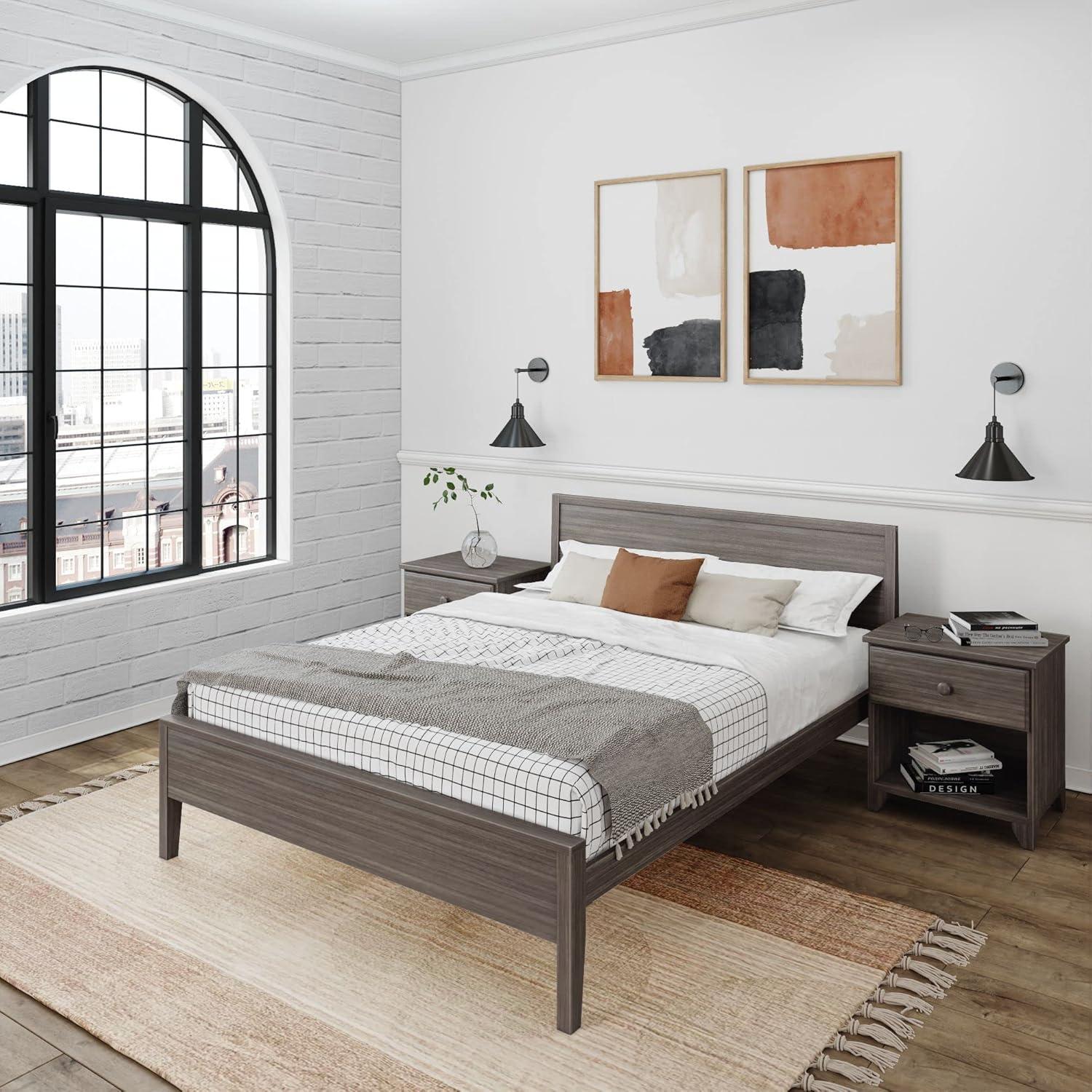 Plank+Beam Solid Wood Queen Bed Frame with Headboard, Modern Platform Bed for Adults