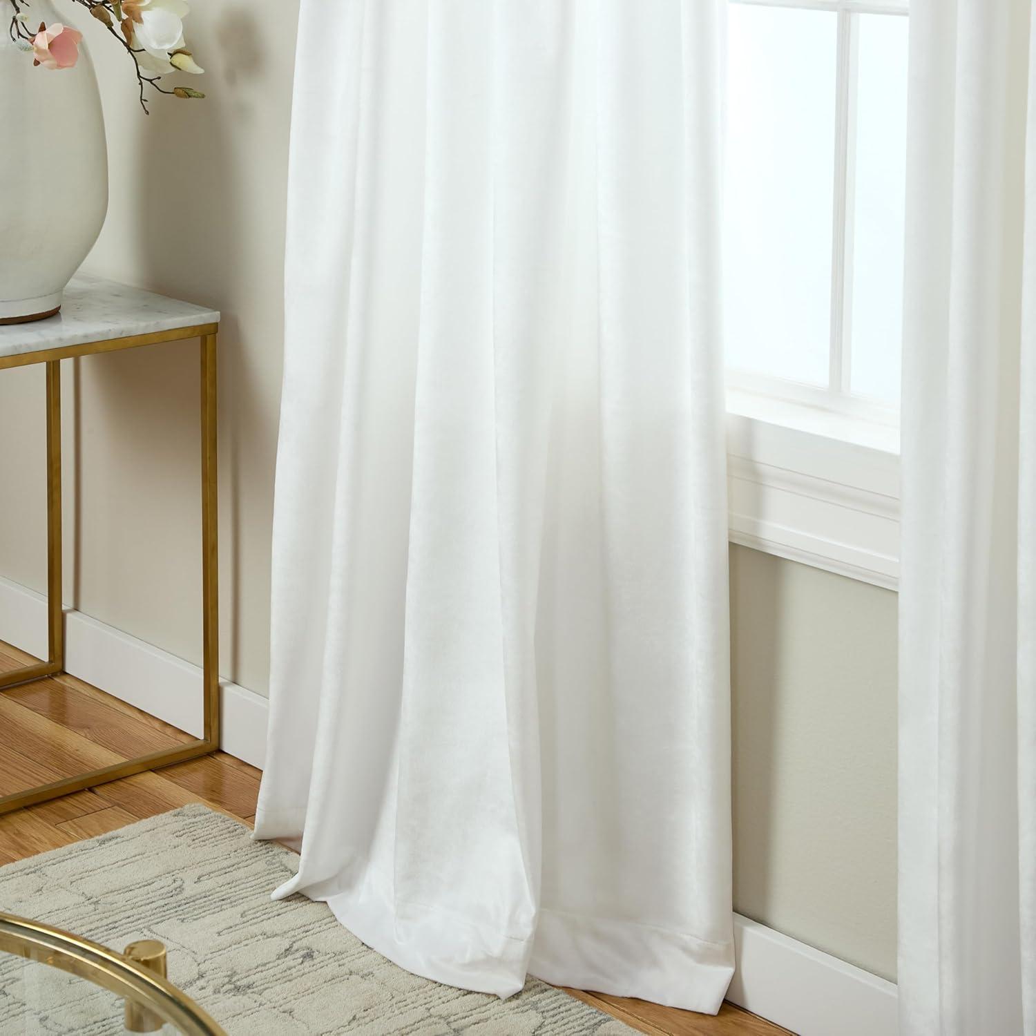 Set of 2 (96"x54") Velvet Back Tab Light Filtering Window Curtain Panels White - Exclusive Home: Polyester, Plain Weave
