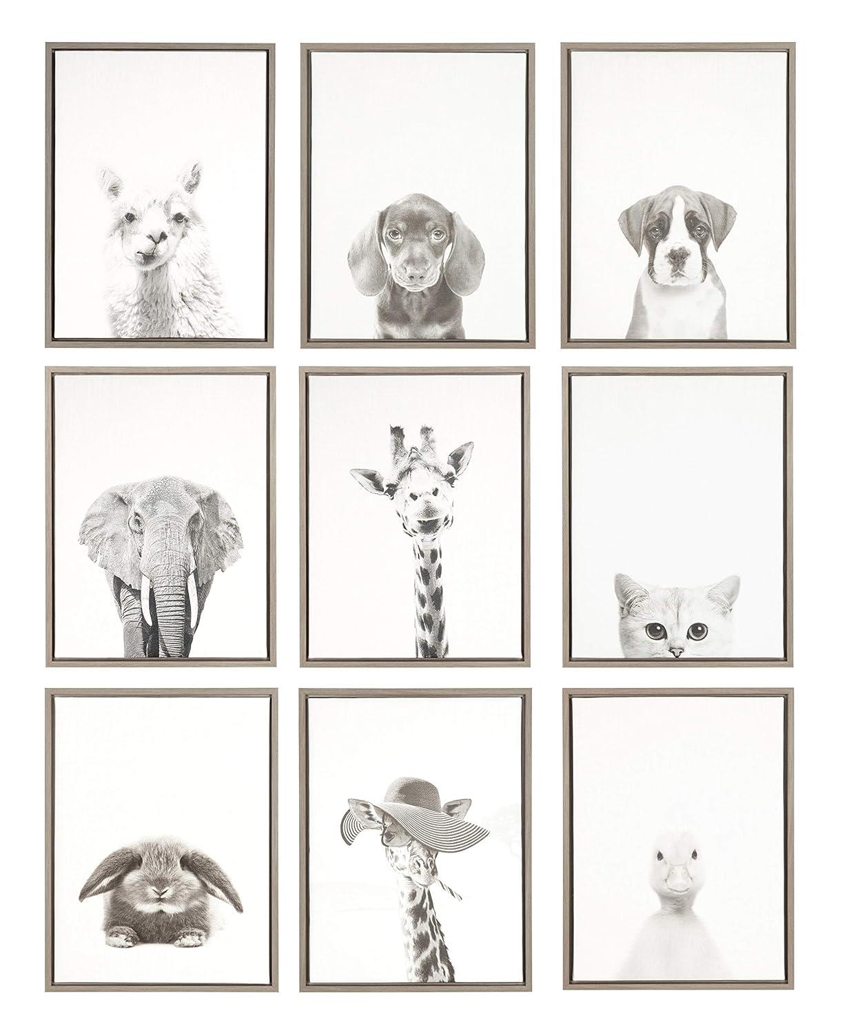 24" x 18" Giraffe Framed Kids' Canvas Art Gray - Uniek: Giraffe Picture for Kids Room, Animal Wall Art, Vertical Photograph