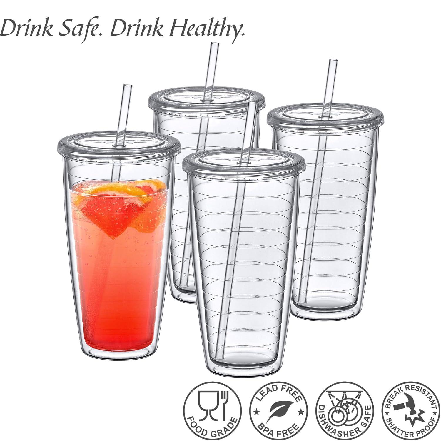Amazing Abby - Alaska - 24-Ounce Insulated Plastic Tumblers (Set of 4), Double-Wall Plastic Drinking Glasses, All-Clear Reusable Plastic Cups, BPA-Free, Shatter-Proof, Dishwasher-Safe