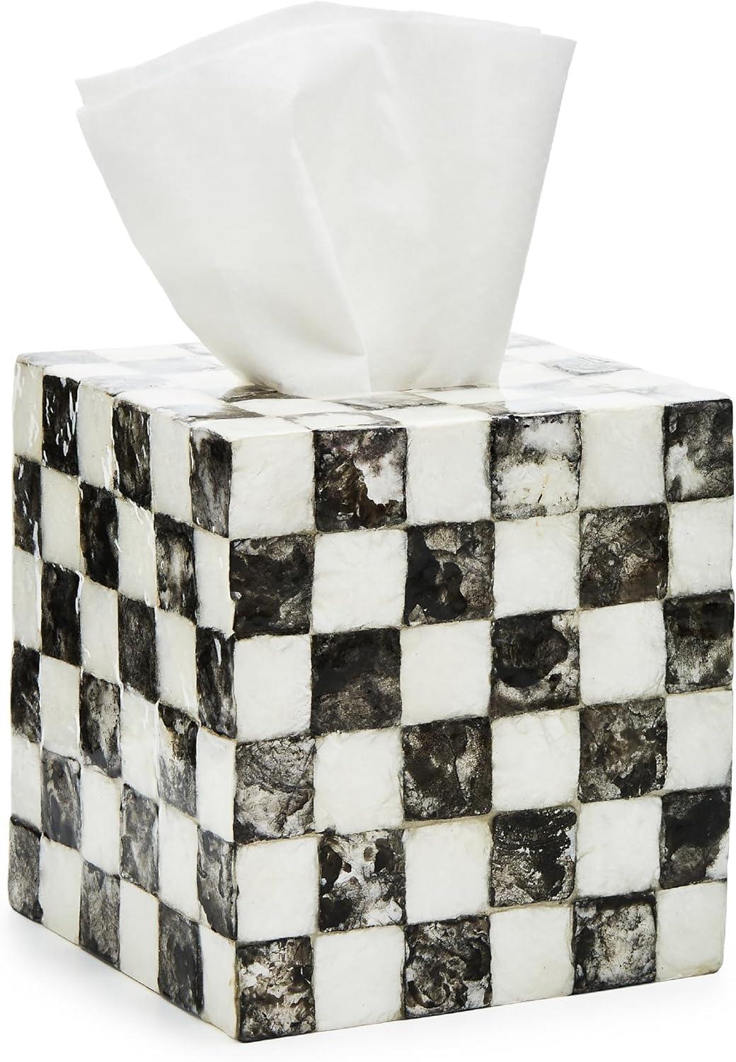 Black and White Capiz Square Tissue Box Cover