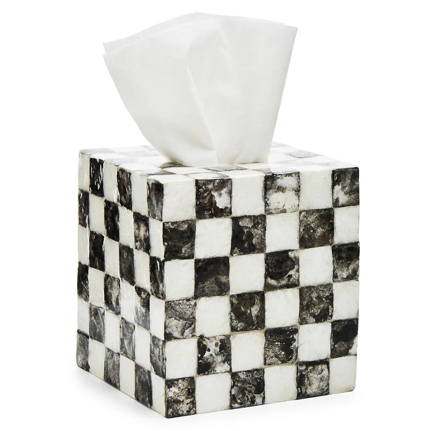 Black and White Capiz Square Tissue Box Cover