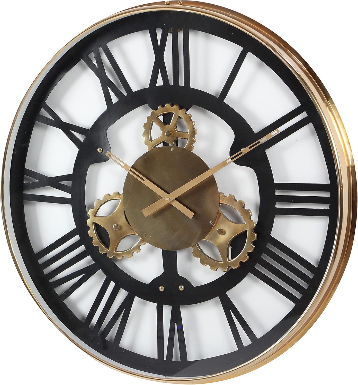 DecMode 32" Black Stainless Steel Metal Gear Wall Clock