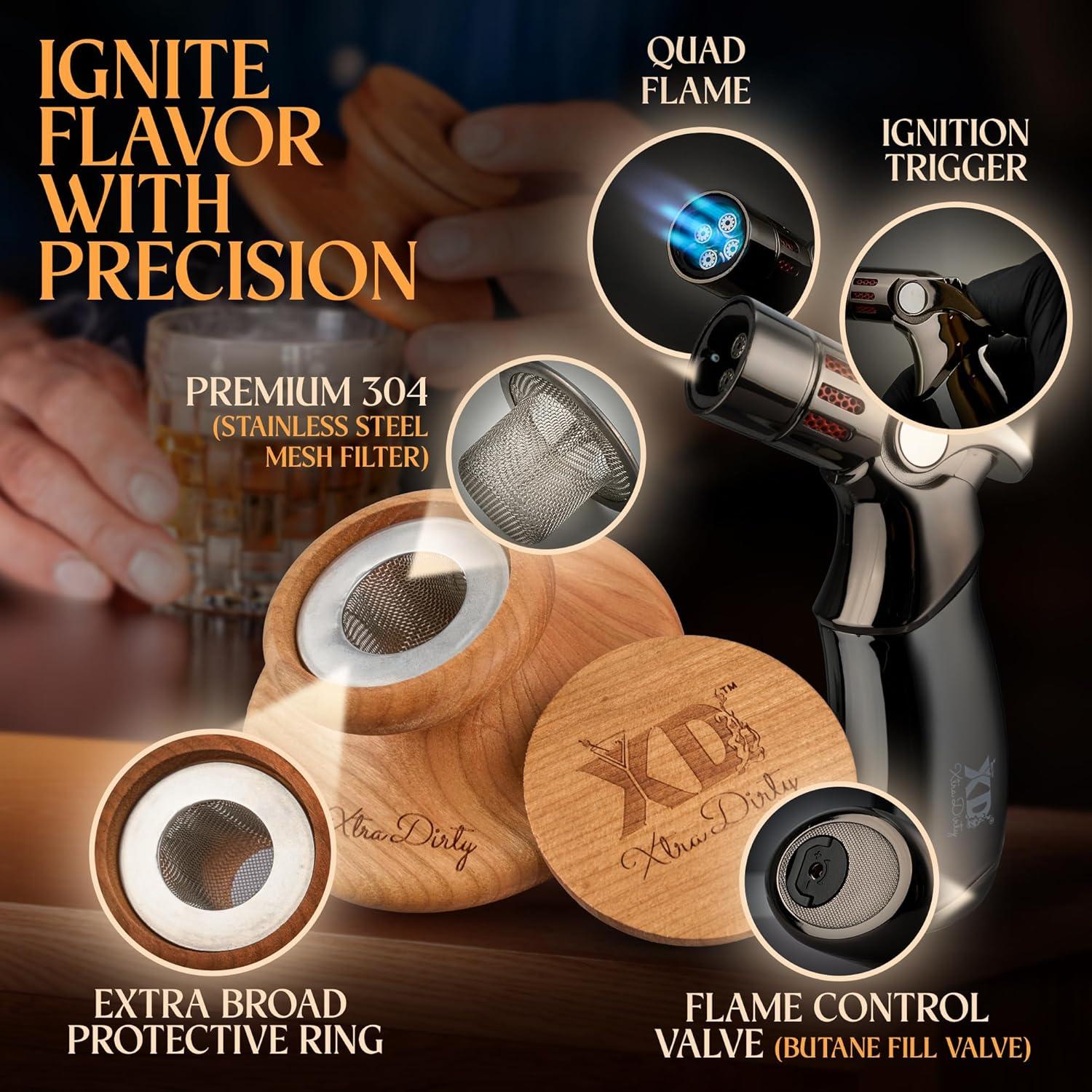 Cocktail Smoker Kit - 8 Wood Chips - 4 Flame Jet Torch - Old Fashioned Cocktail Kit - Whiskey Gift for Men for Him - Whiskey Smoker Kit - Bourbon Smoker