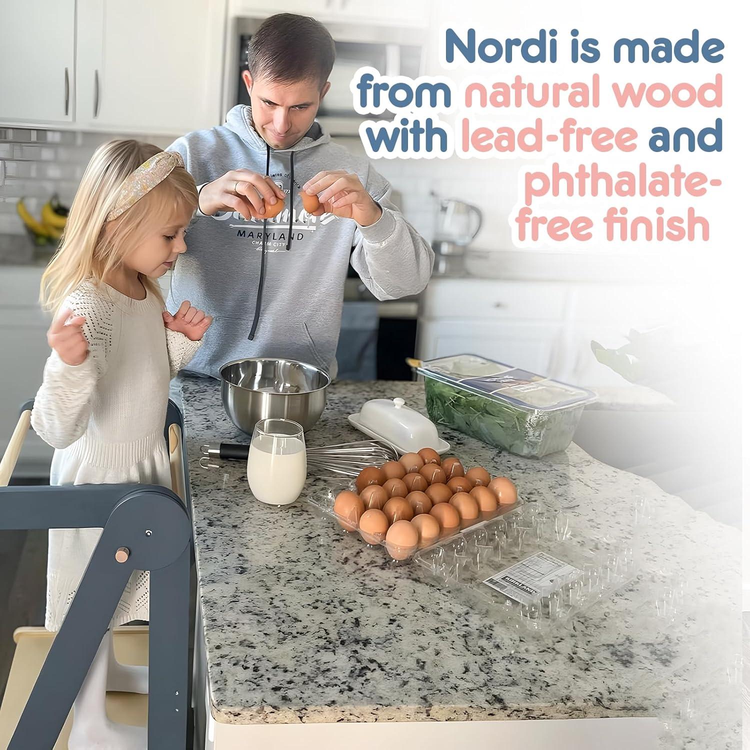 Nordi Foldable Toddler Kitchen Tower, Montessori Kitchen Stools Helper, Standing Tower with 3 Adjustable Heights, Suitable Age for 2-6 Years, White