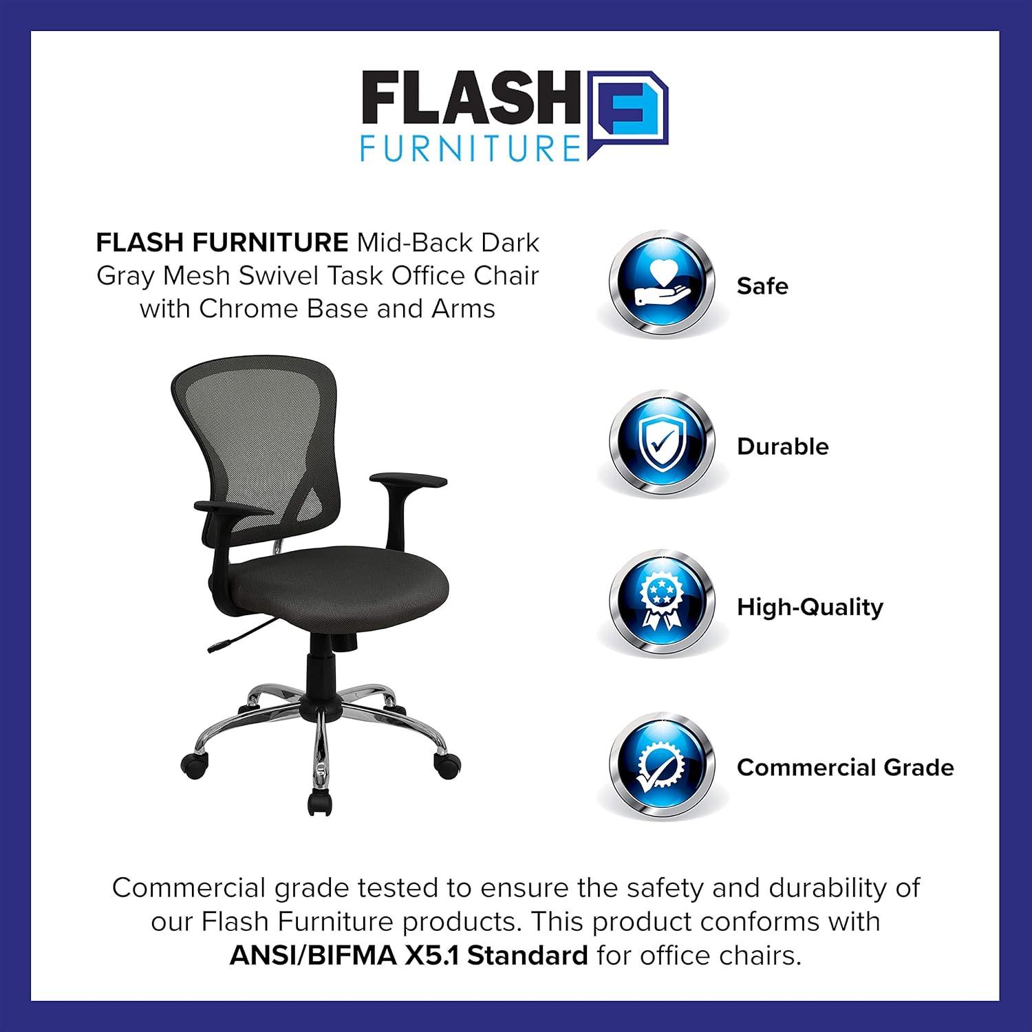 Flash Furniture Mid-Back Mesh Swivel Task Office Chair with Chrome Base and Arms