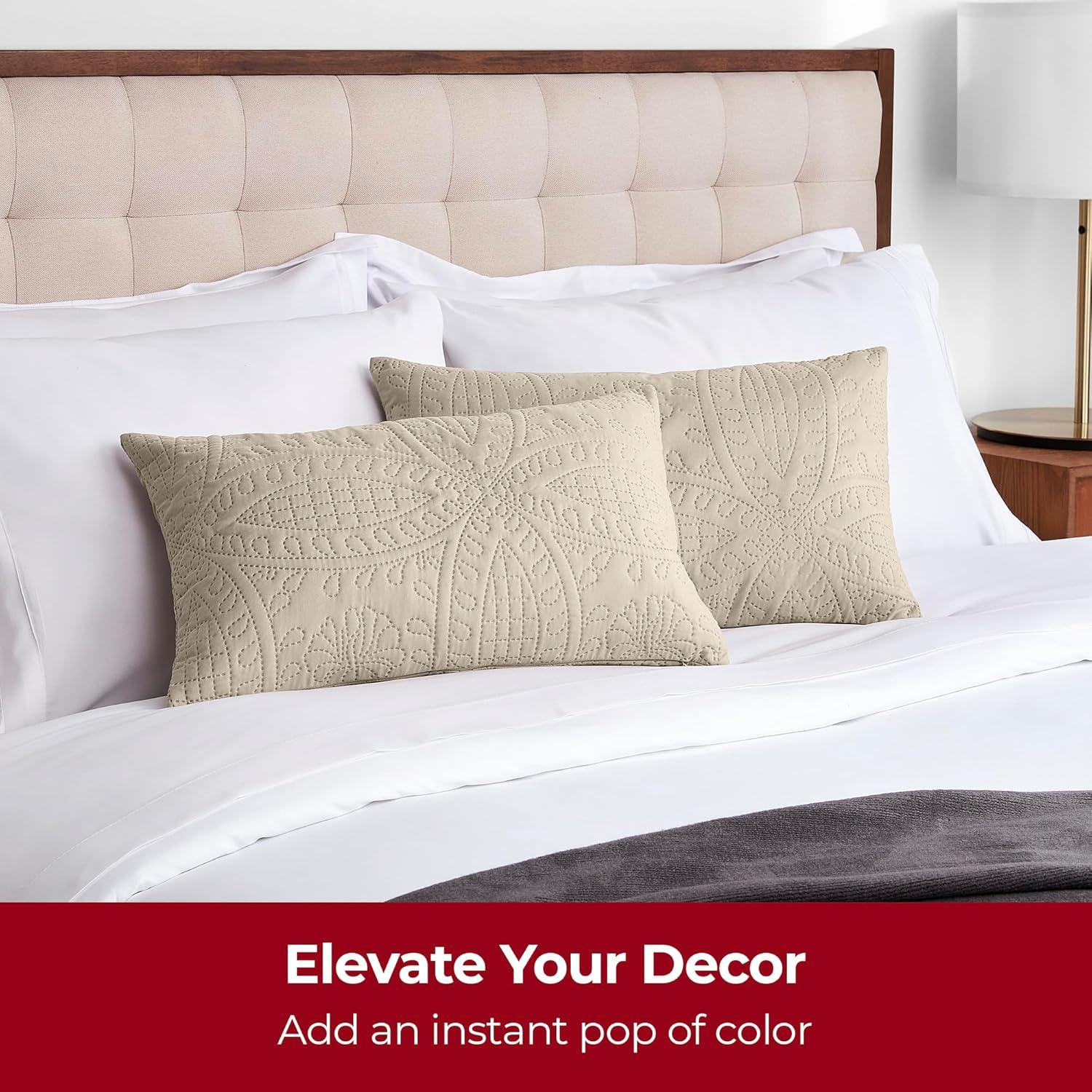 Mellanni Decorative Throw Pillow Covers with Pinsonic Quilt Stitching, 12x20, Burnt Sand, 2 Count