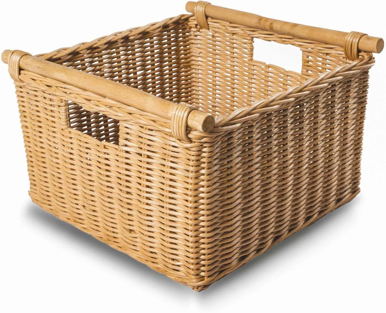 Large Sandstone Wicker Rectangular Storage Basket with Handles