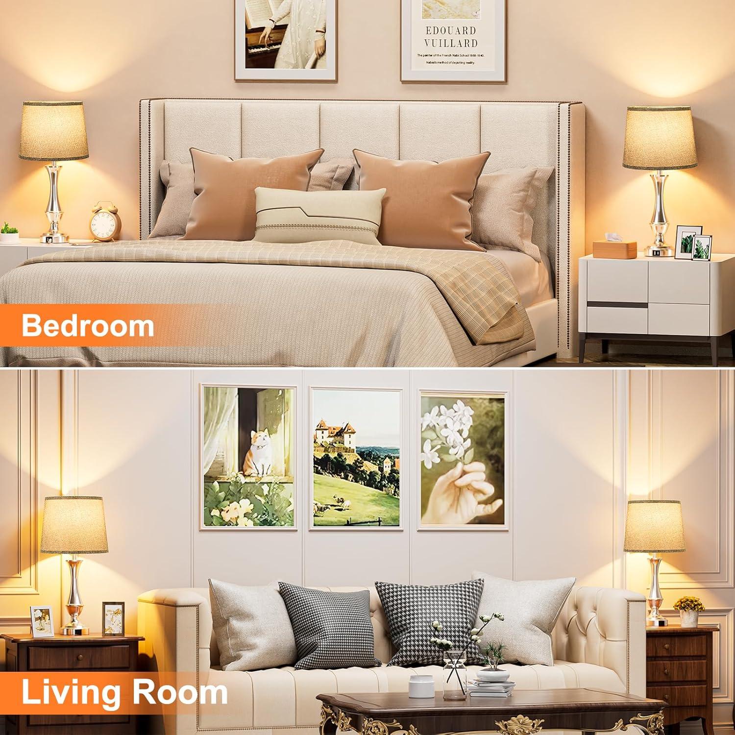 Upgraded Touch Lamps for Night Stands Set of 2 - Bedside Lamps with USB C+A, 3 Way Dimmable for Bedroom Living Room End Tables Office (Grey&Nickel)