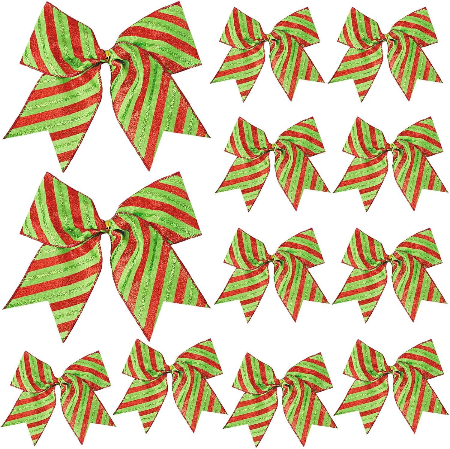 Sandistore Cute Cars 12pcs Christmas Tree Bows Ornaments 6 Inch Large Christmas Wreath Bows Red Green Xmas Tree Bows Christmas Glitter Dot Bows Ribbons Decoration For Garland Diamonds for Crafts