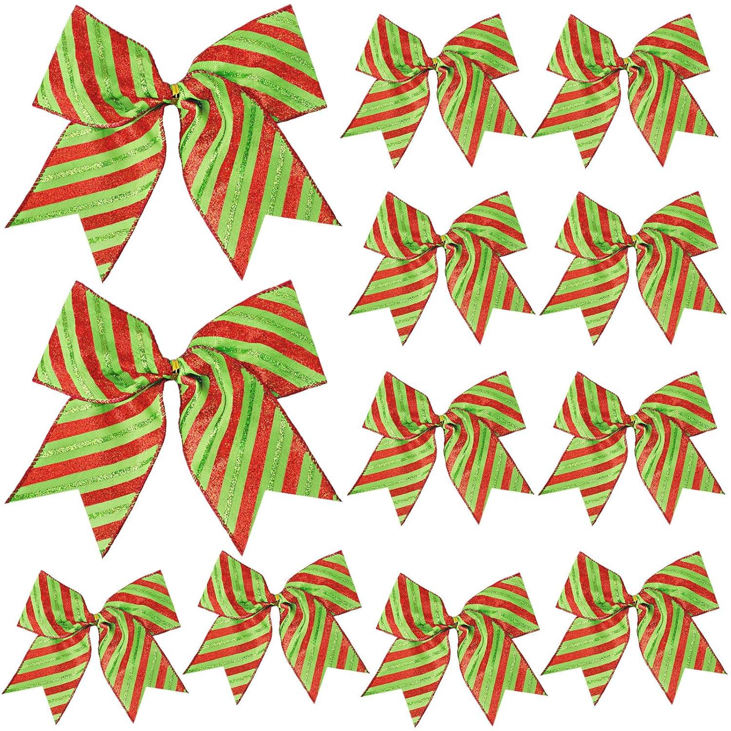 Sandistore Cute Cars 12pcs Christmas Tree Bows Ornaments 6 Inch Large Christmas Wreath Bows Red Green Xmas Tree Bows Christmas Glitter Dot Bows Ribbons Decoration For Garland Diamonds for Crafts