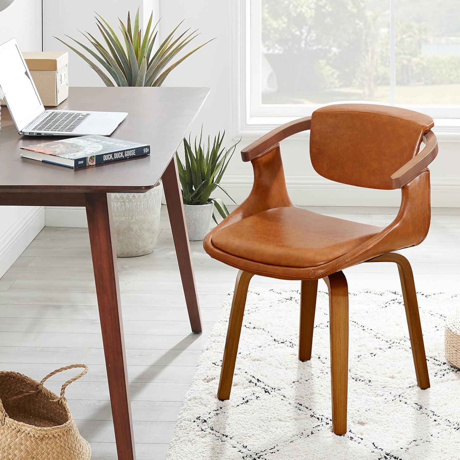 Mid-Century Modern Yellow Faux Leather Swivel Accent Chair