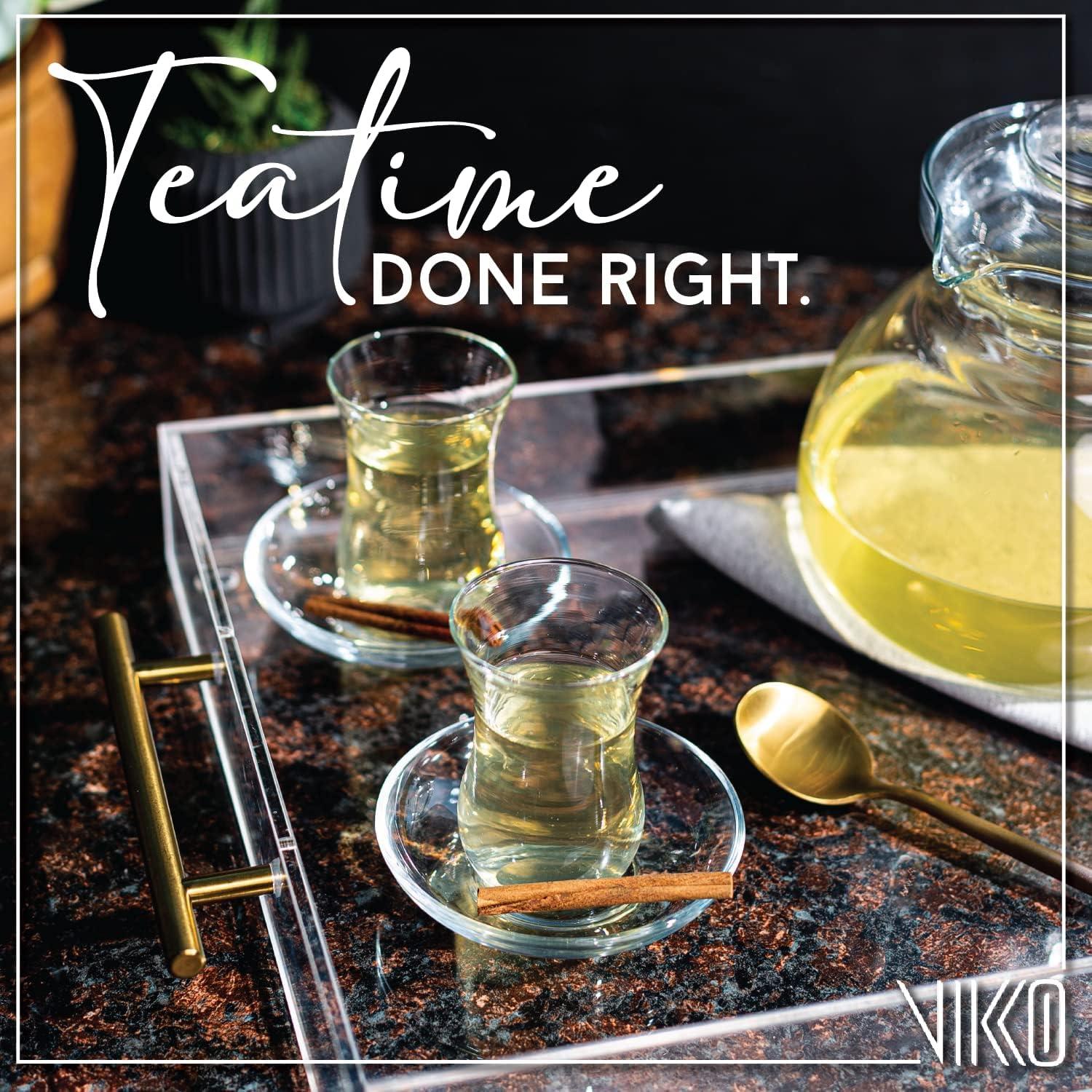 Clear Glass Turkish Tea Cups with Saucers, 4 Oz, Set of 6