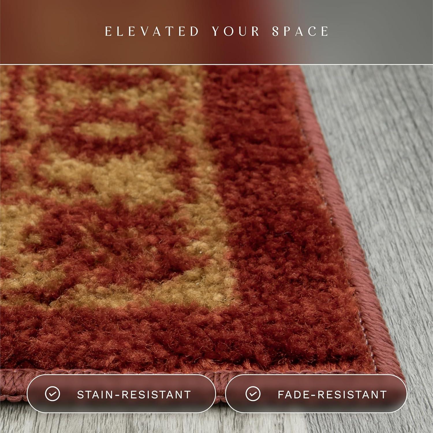 Maples Rugs Georgina Traditional Vintage Red Gold Washable Hallway Runner Rug, 2' x 6'