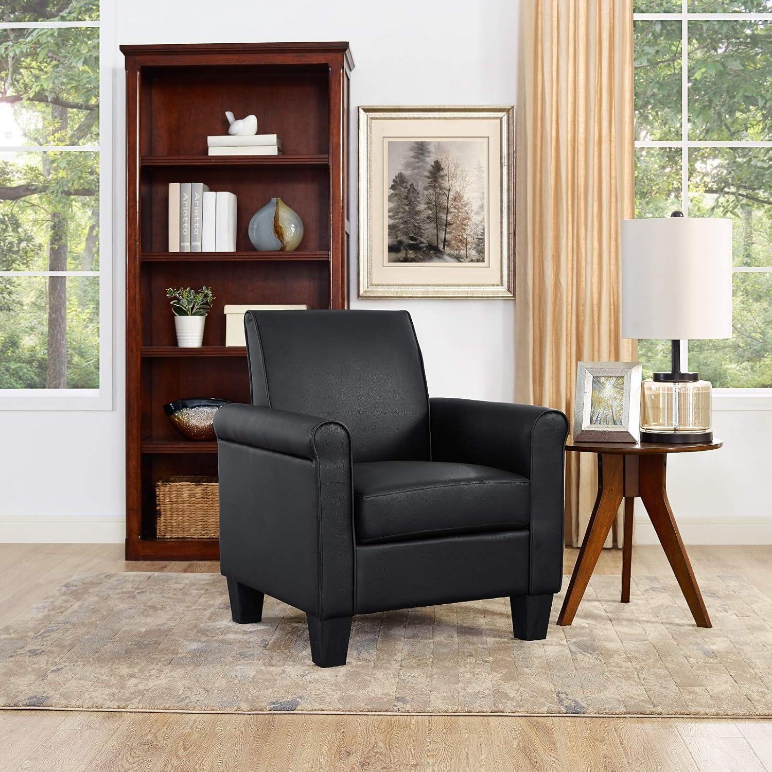 Black Faux Leather Recliner Accent Chair with Wood Frame