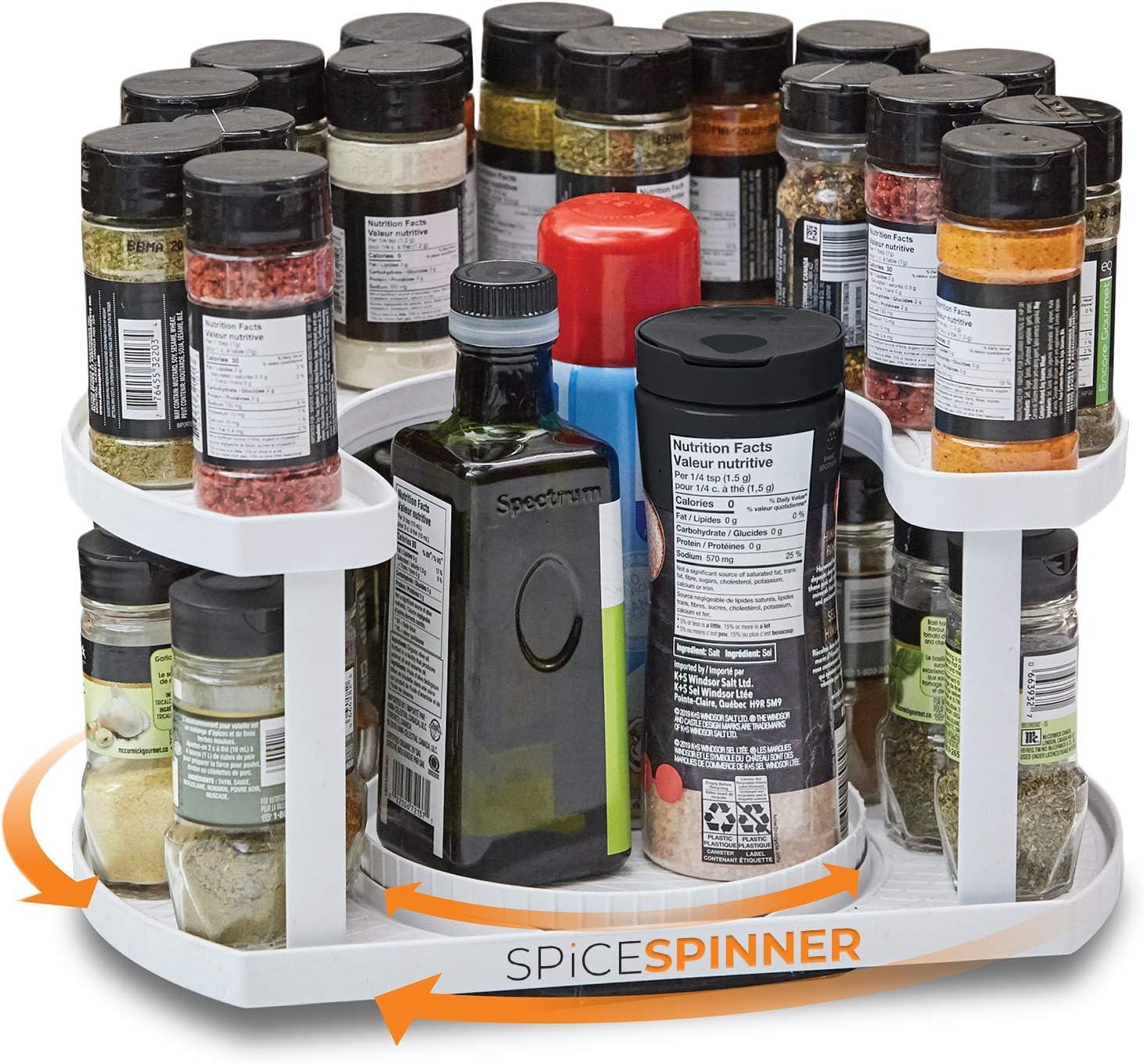 Two-Level White Plastic Revolving Spice Organizer