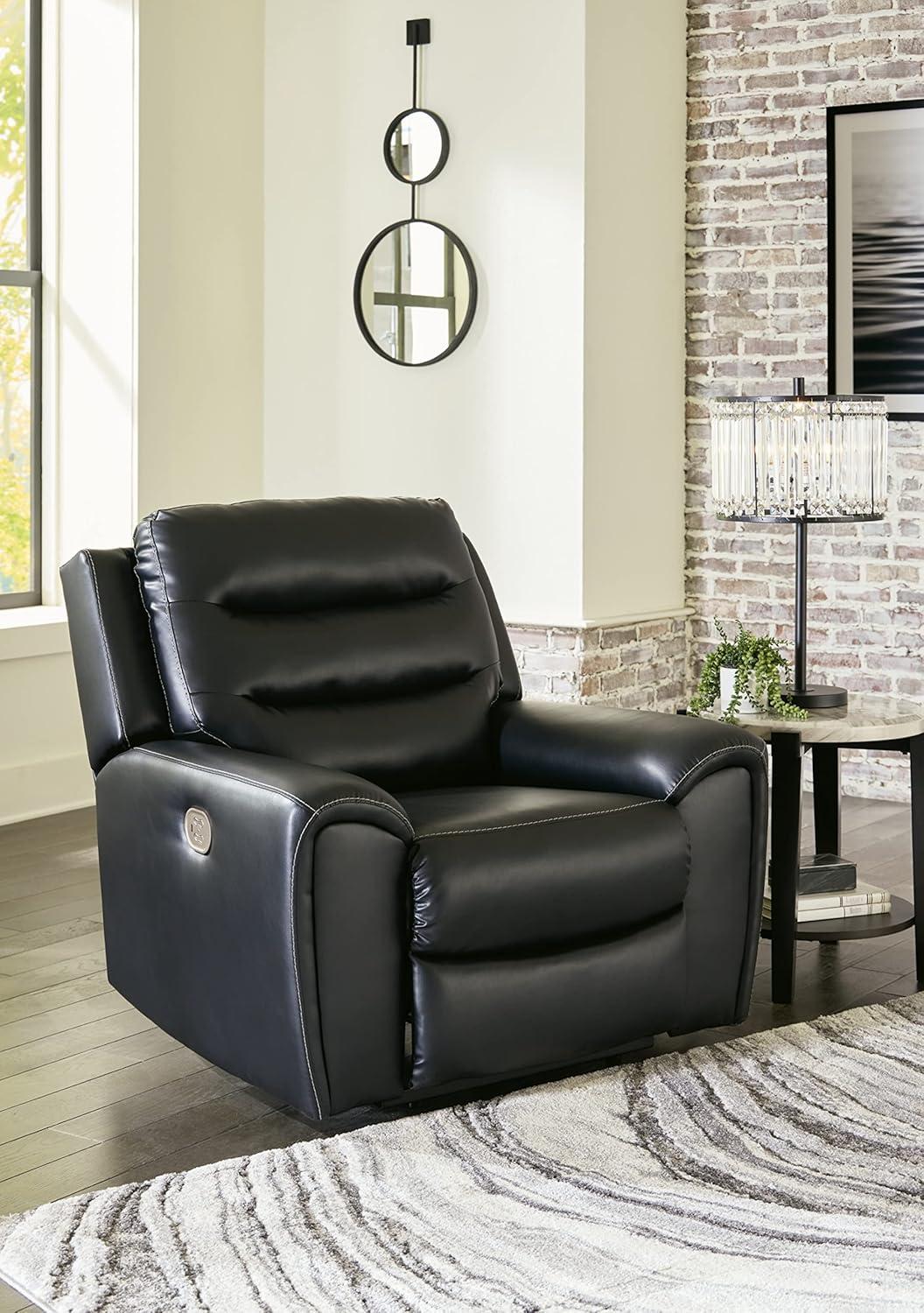 Black Faux Leather Power Recliner with Adjustable Headrest