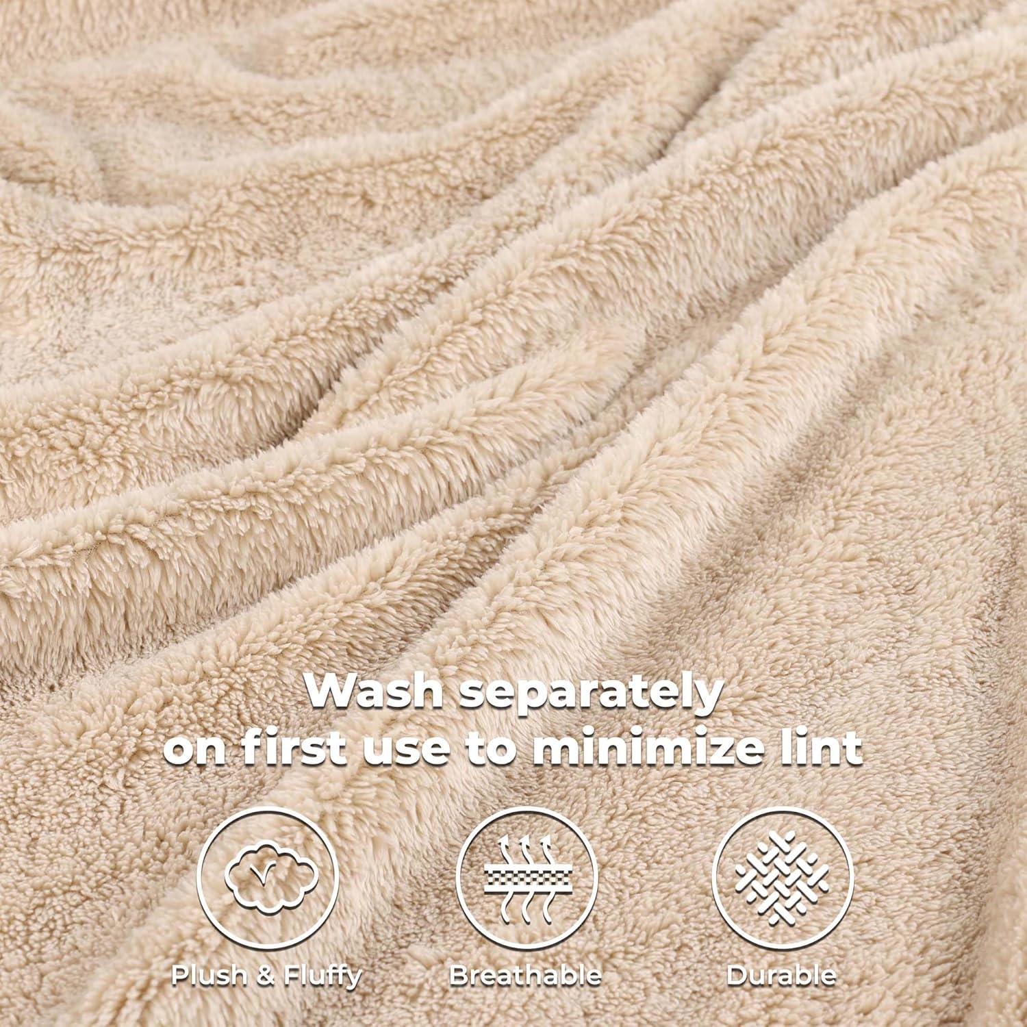 Superior Super Soft Plush Fleece Blanket, Adult/Teen, Throw 50" x 60", Linen