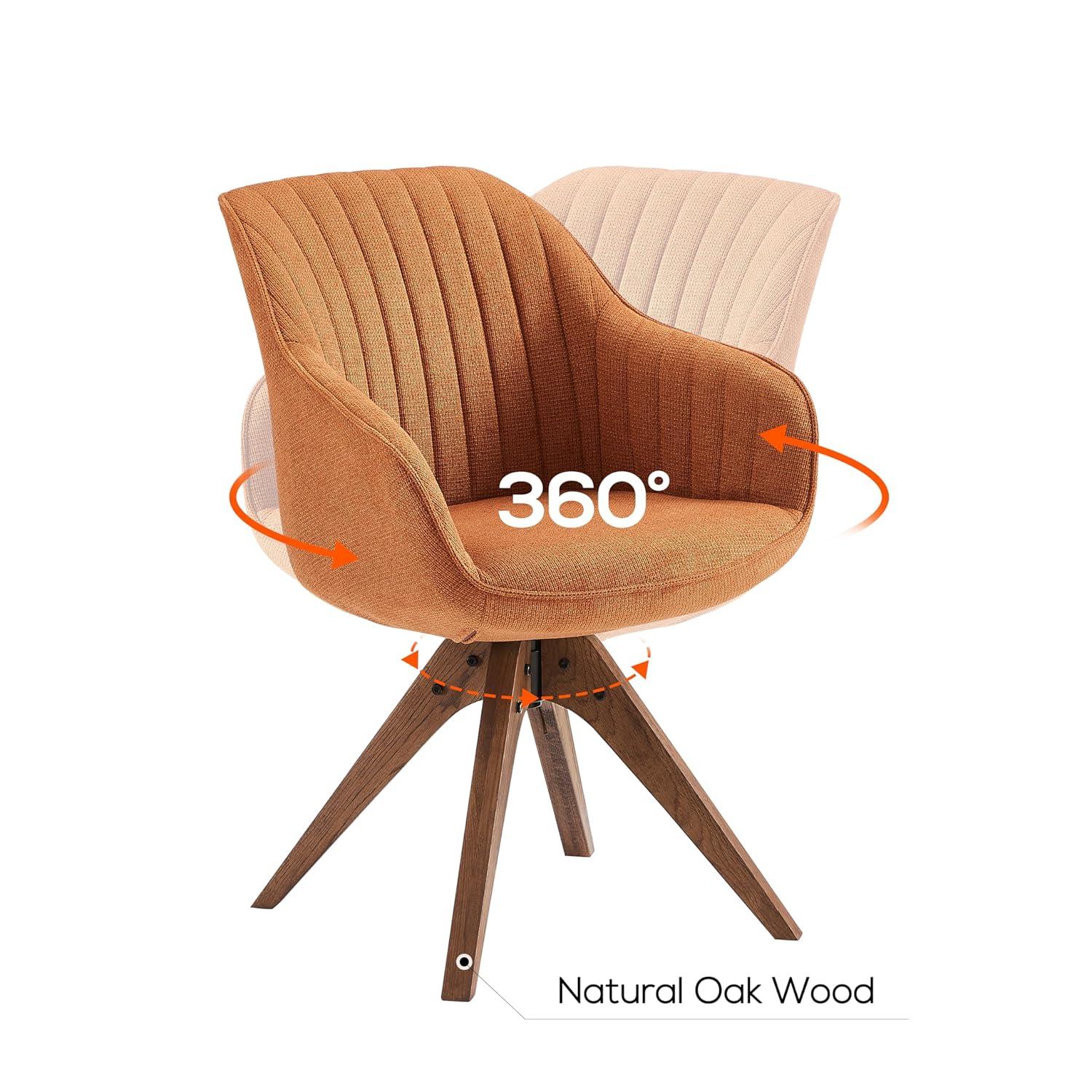 Off-White Fabric and Wood Swivel Accent Chair