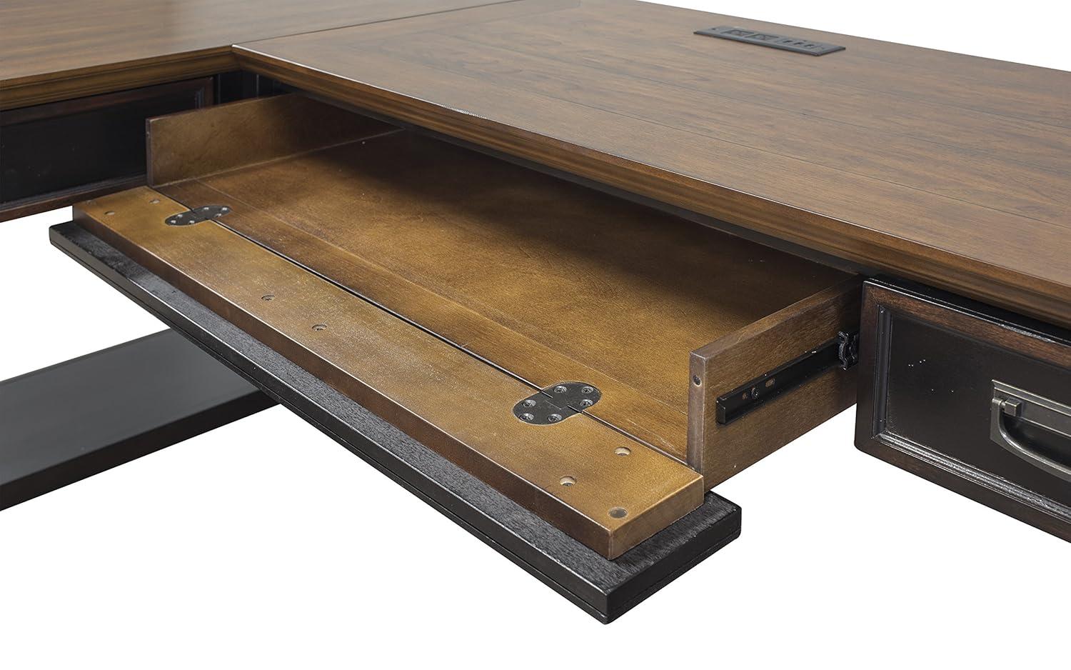 Hartford Open L Shaped Desk Brown - Martin Furniture: Vintage Style, Wire Mesh, Home Office