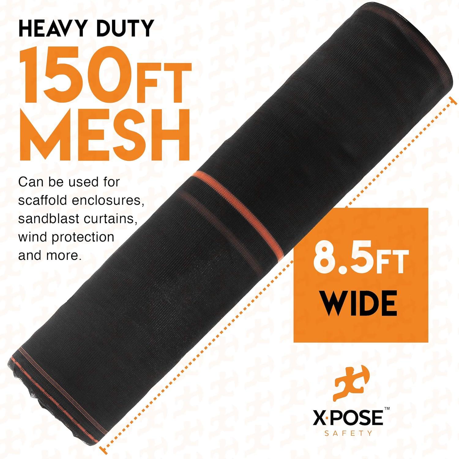 Construction Safety Debris Netting - 150 Ft Temporary Material Roll, 1/16" Mesh Scaffold Net Enclosure, Barricade, Visibility Barrier, Fencing Roll, Heavy Duty Fire Retardant 8.5 ft x 150 ft, Black