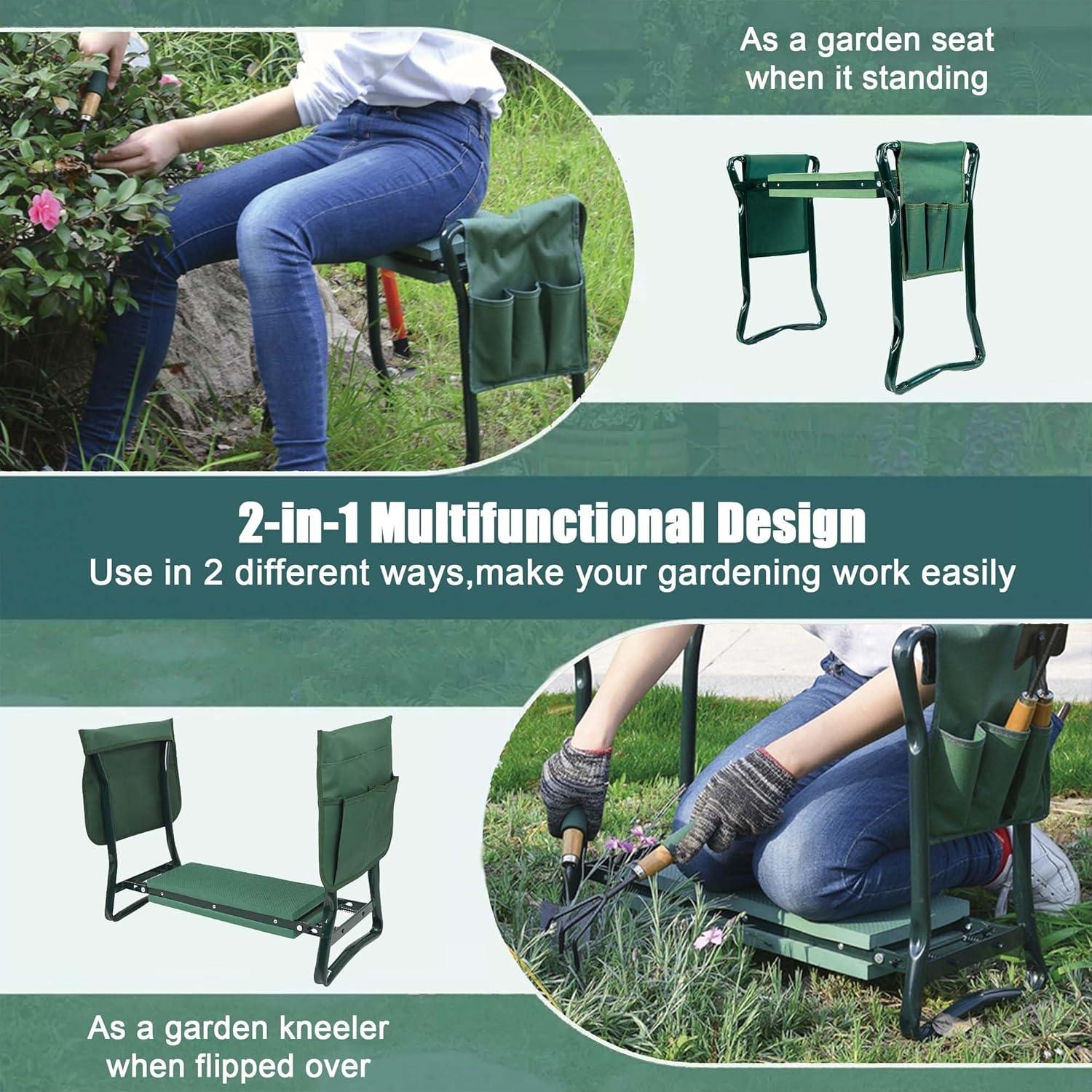 Green Foldable Garden Kneeler and Seat with Tool Pouch