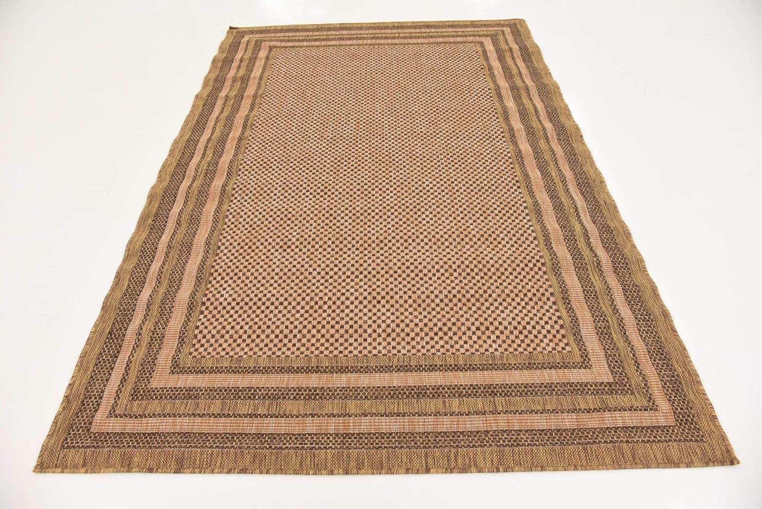 Unique Loom 5' 3 x 8' 0 Light Brown Outdoor Border Multi Border Area Rug